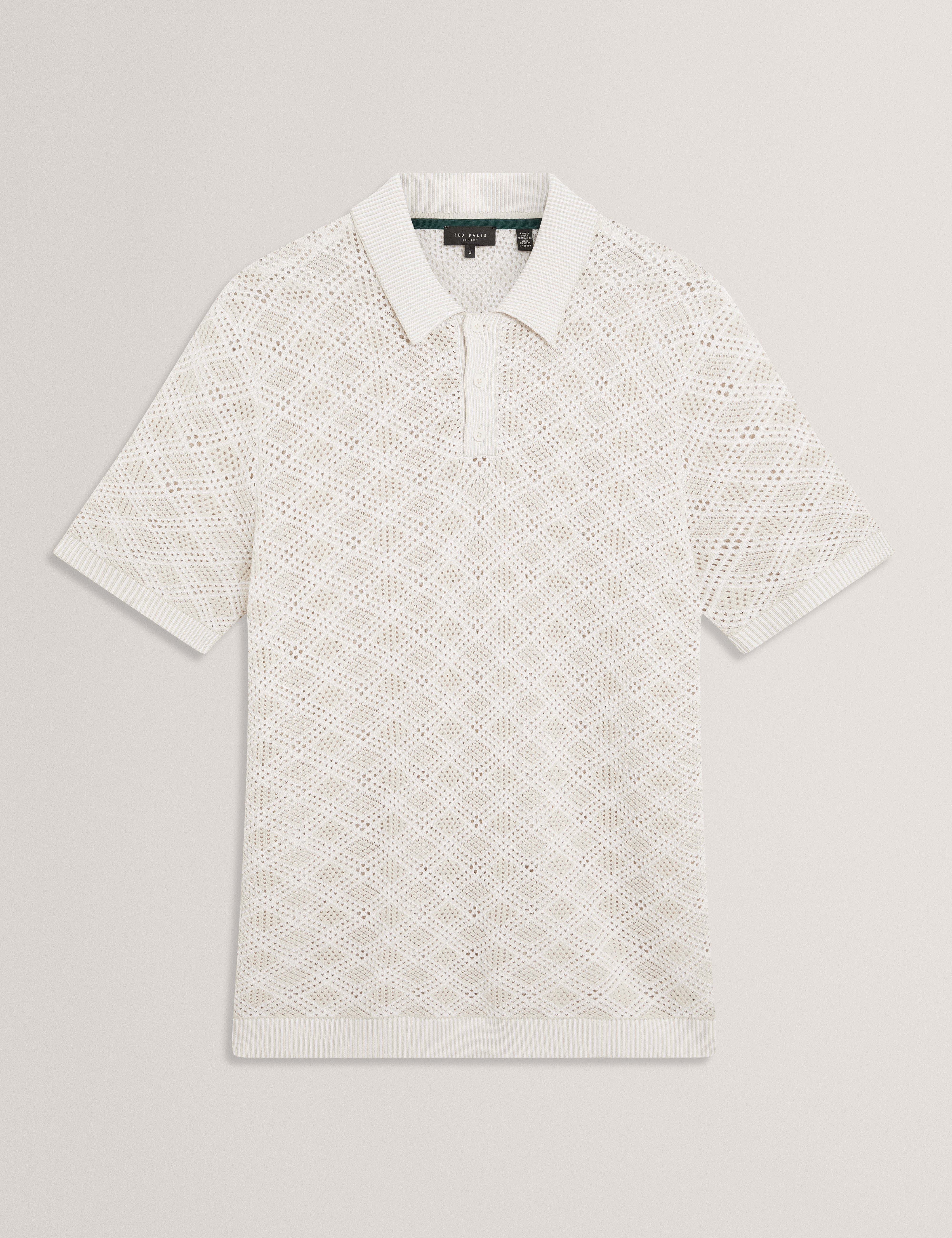 Helme Ss Geometric Stitch Polo Ecru