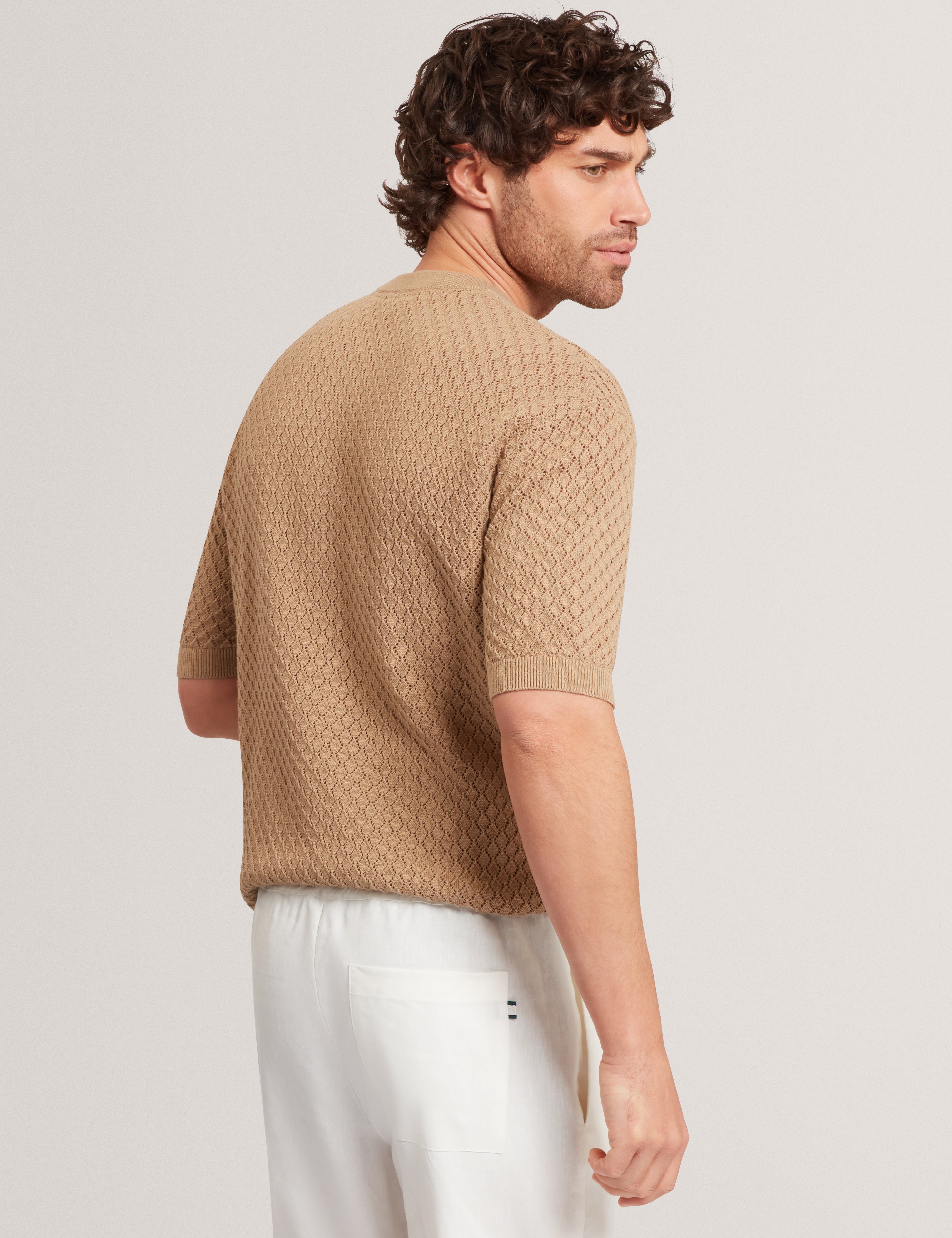 Ferriss Short Sleeve Relaxed Fit Crochet T-Shirt Lt-Brown
