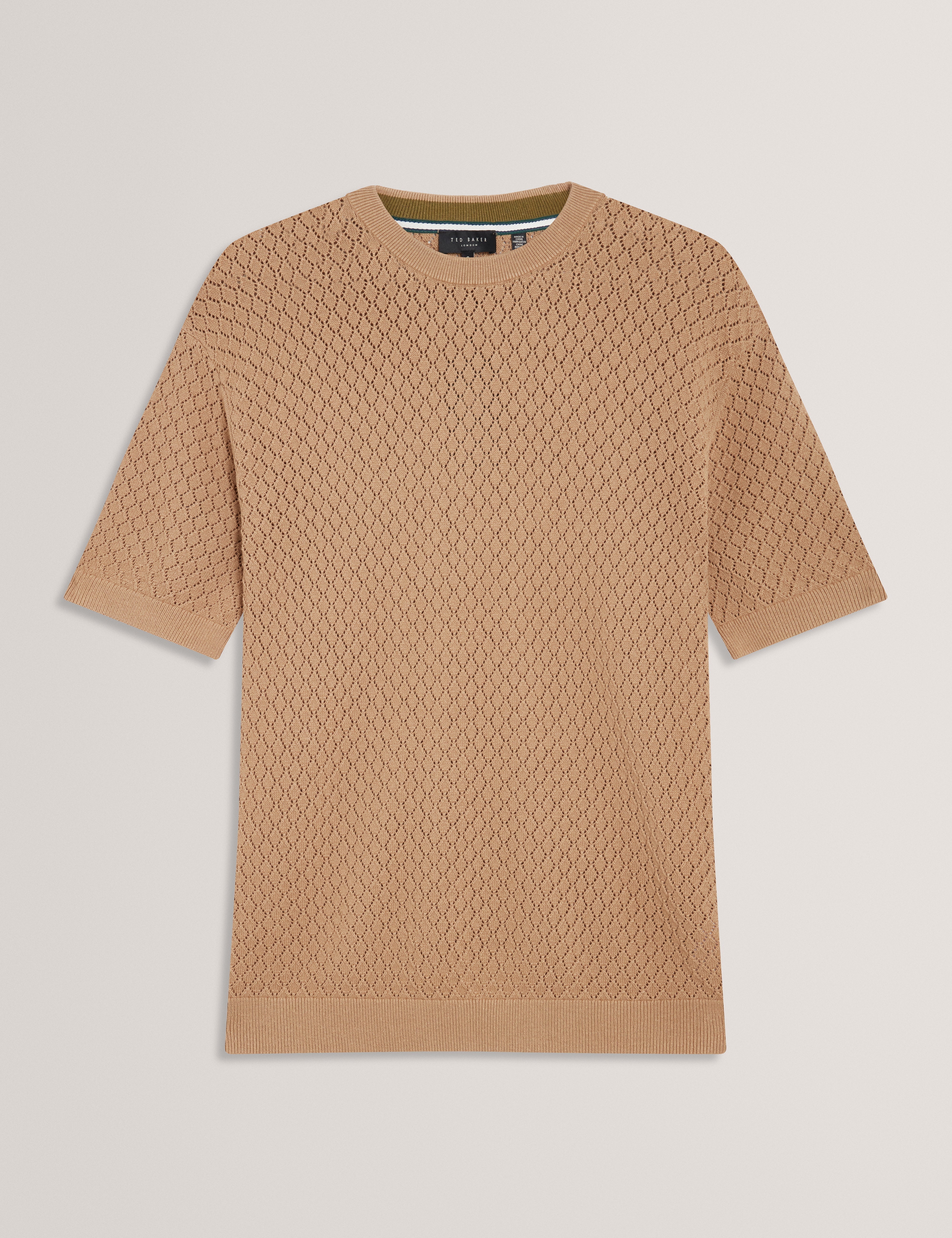 Ferriss Short Sleeve Relaxed Fit Crochet T-Shirt Lt-Brown