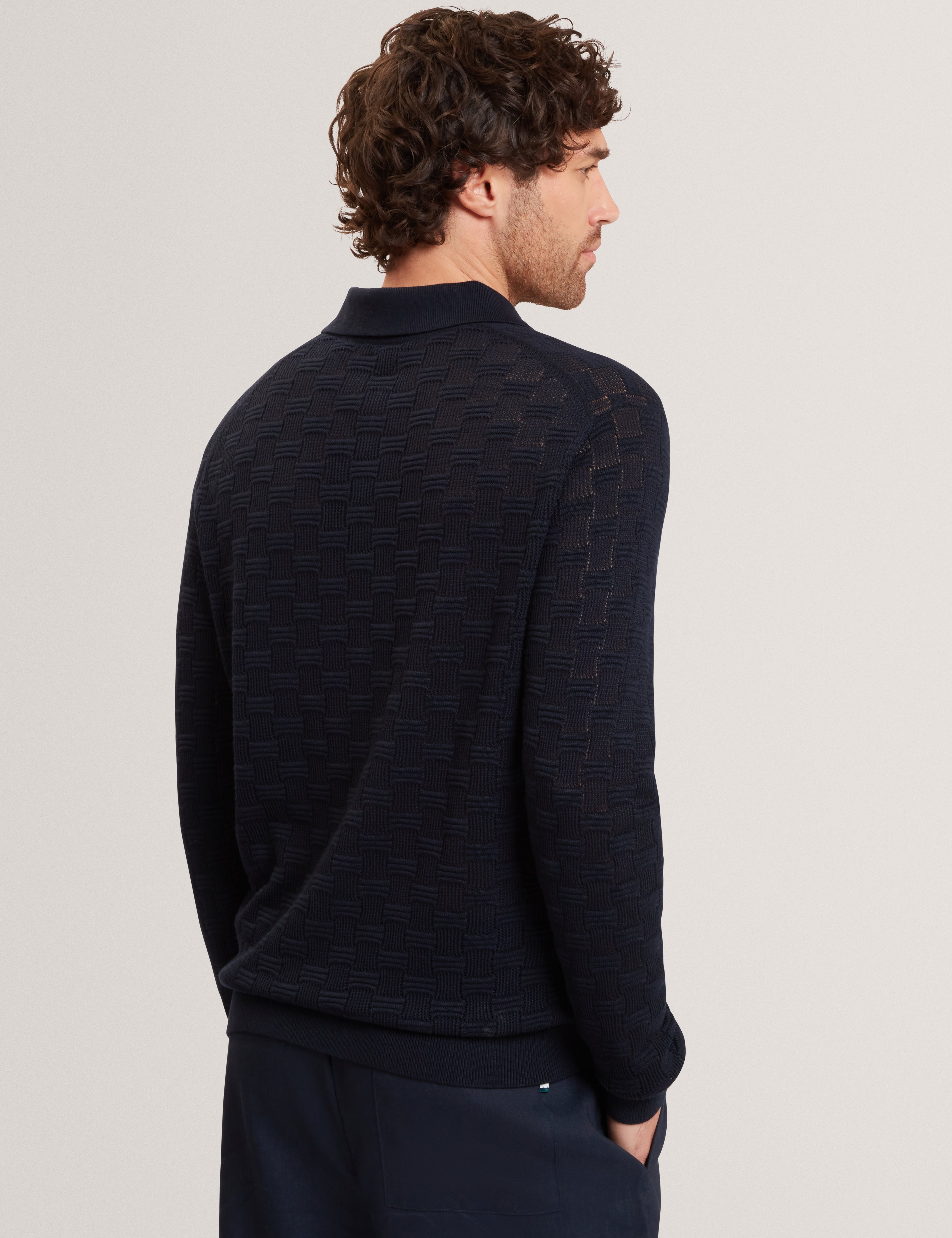 Osaka Short Sleeve Stitch Interest Polo Navy