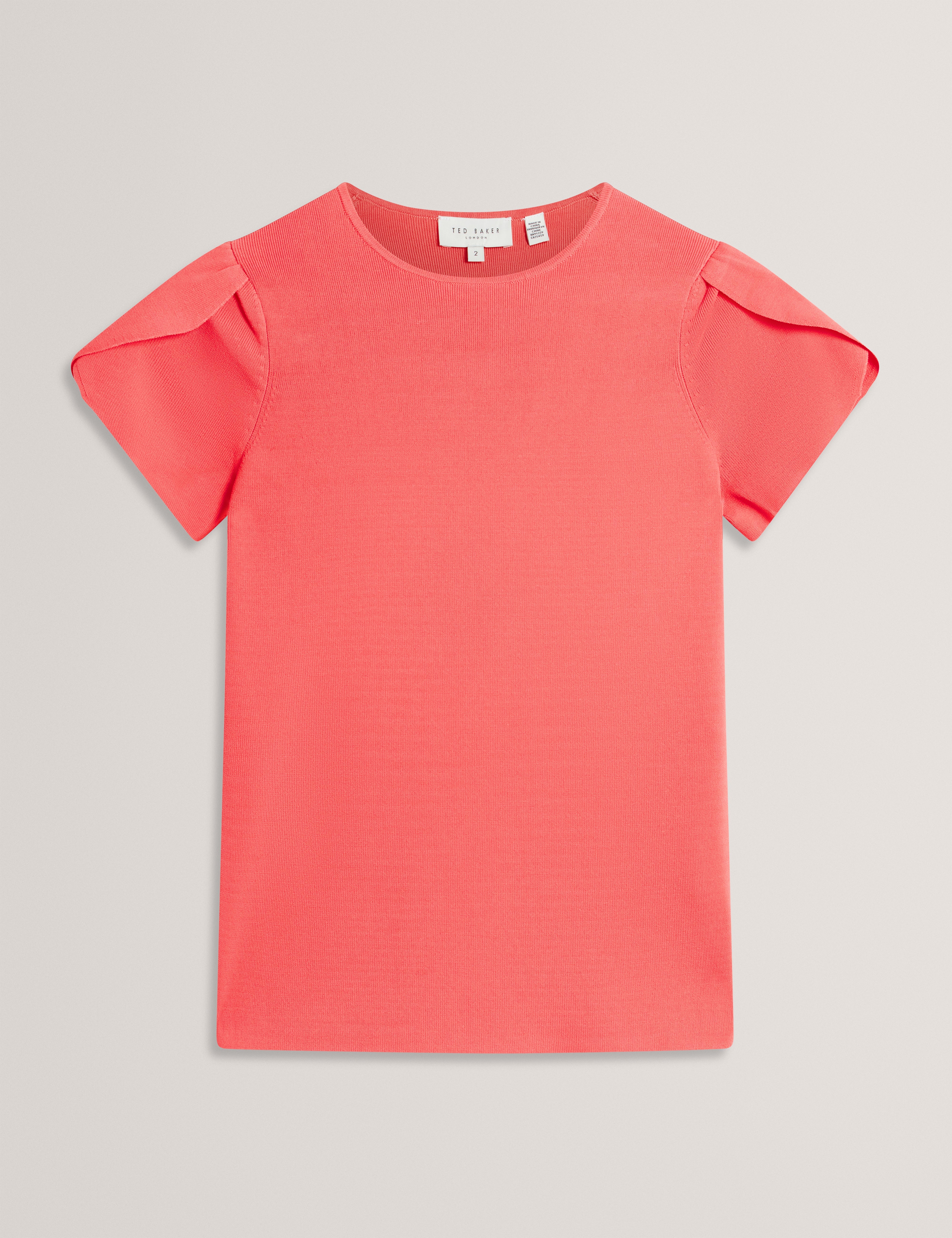 Roseny Tulip Sleeve Knitted Top Coral