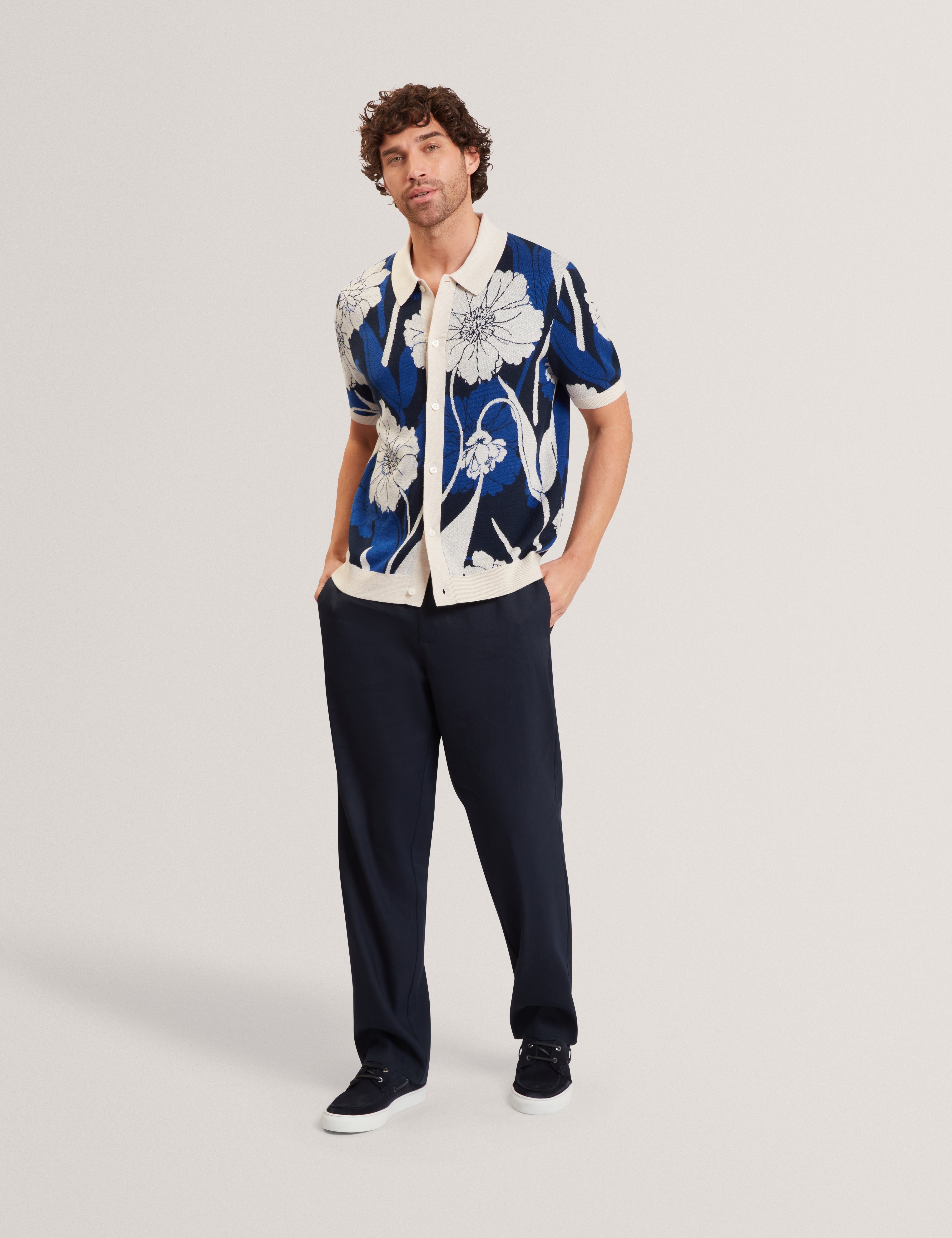 Aldery Short Sleeve Floral Jacquard Polo Brt-Blue