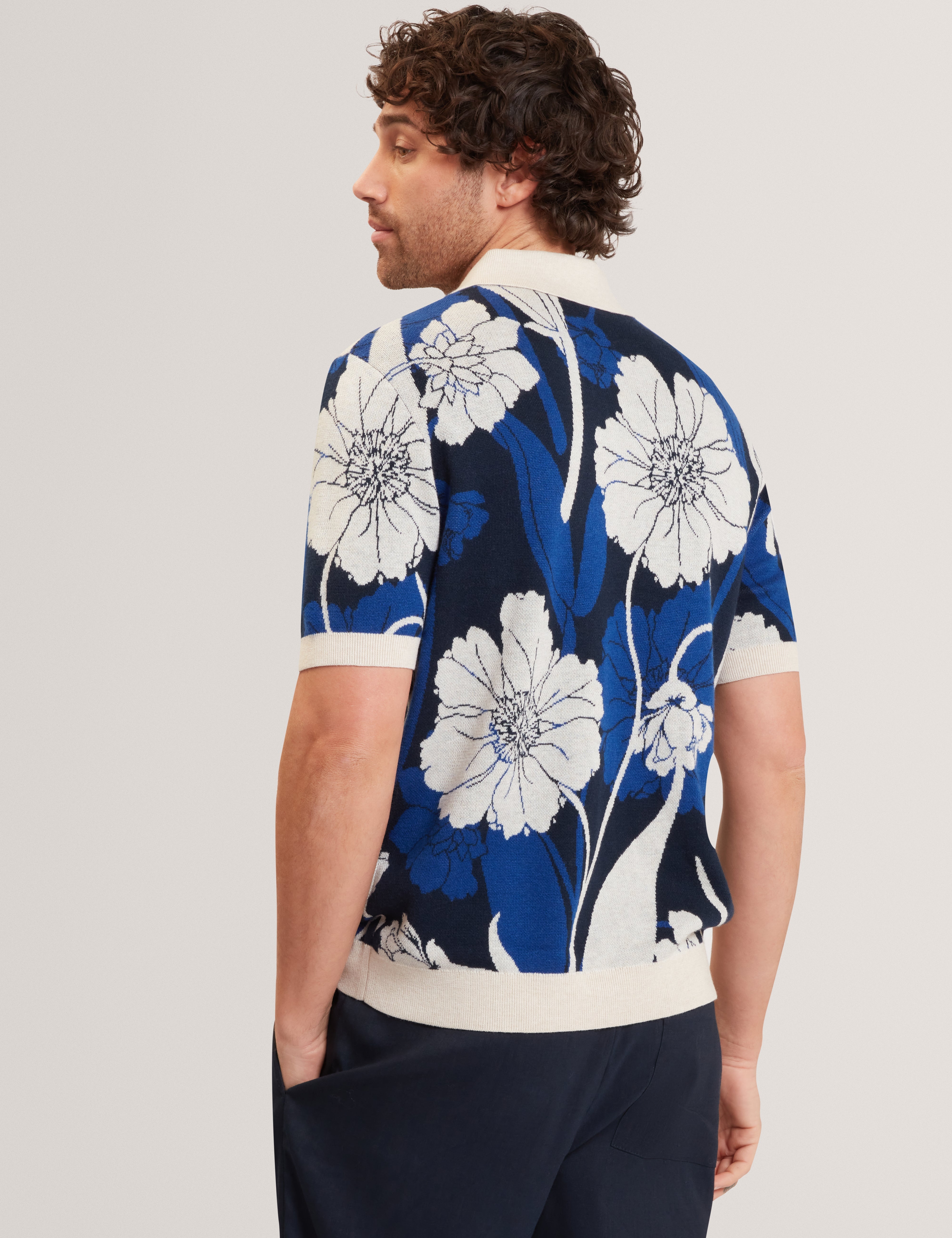 Aldery Short Sleeve Floral Jacquard Polo Brt-Blue