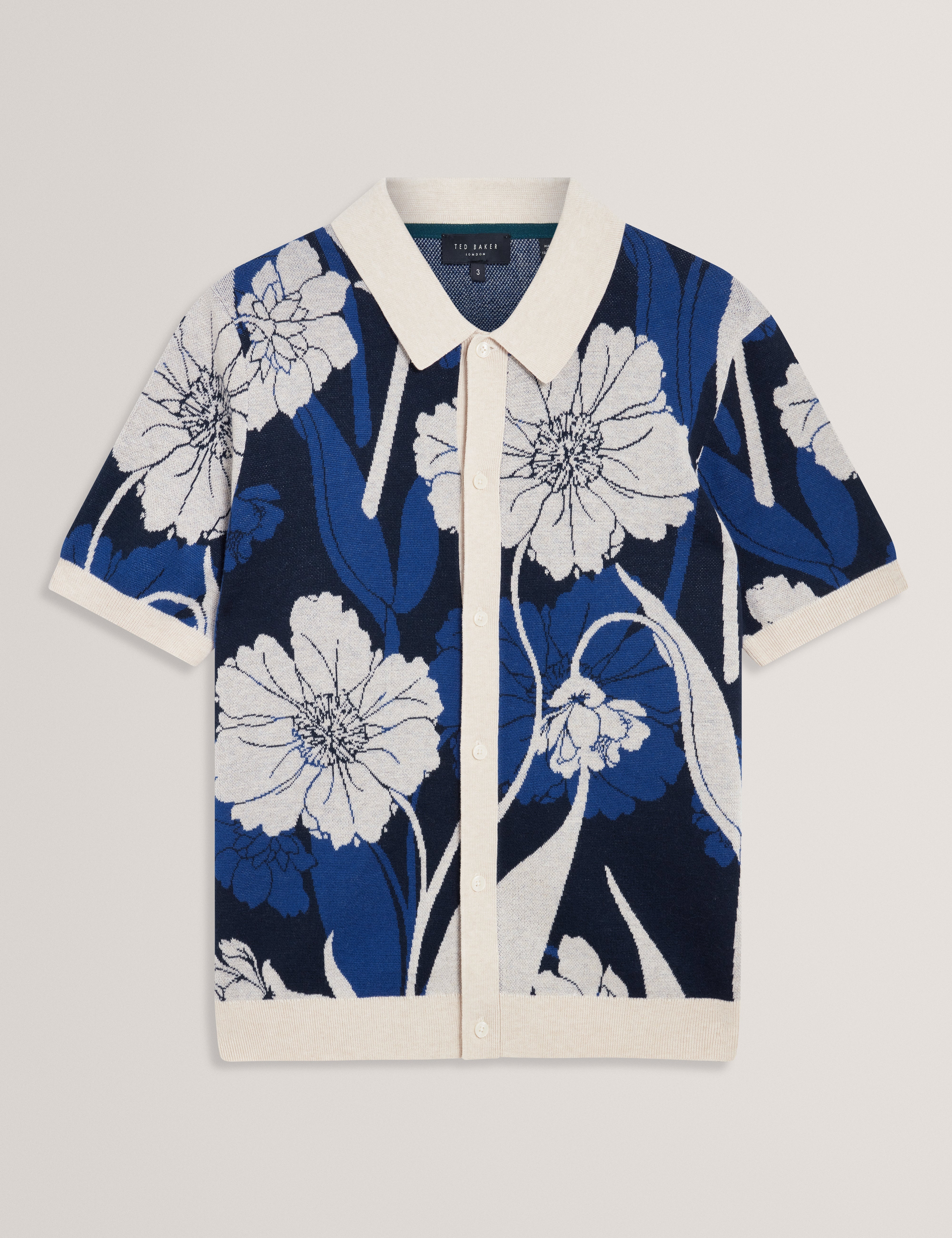 Aldery Short Sleeve Floral Jacquard Polo Brt-Blue
