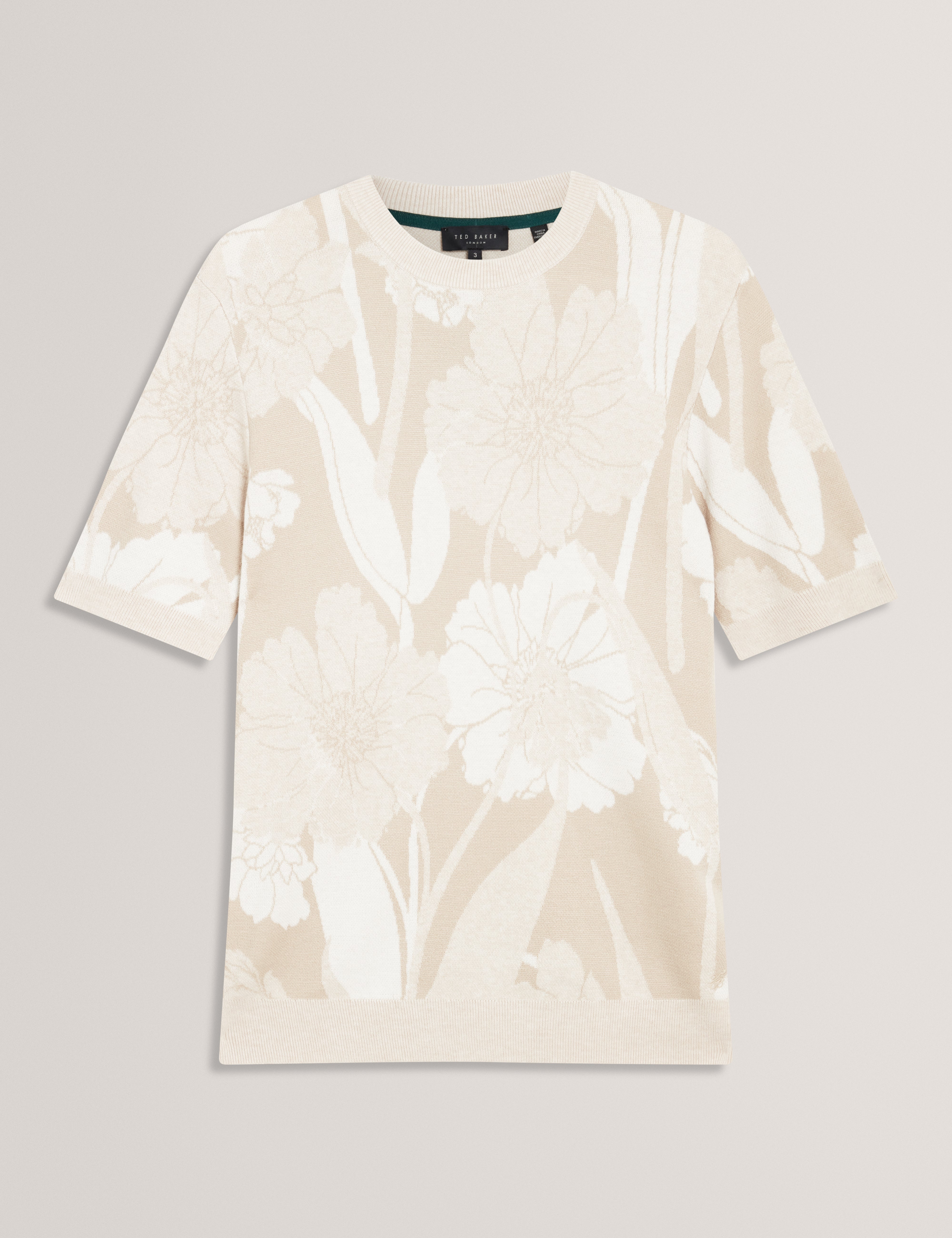 Baryn Short Sleeve Floral Jacquard T-Shirt Taupe