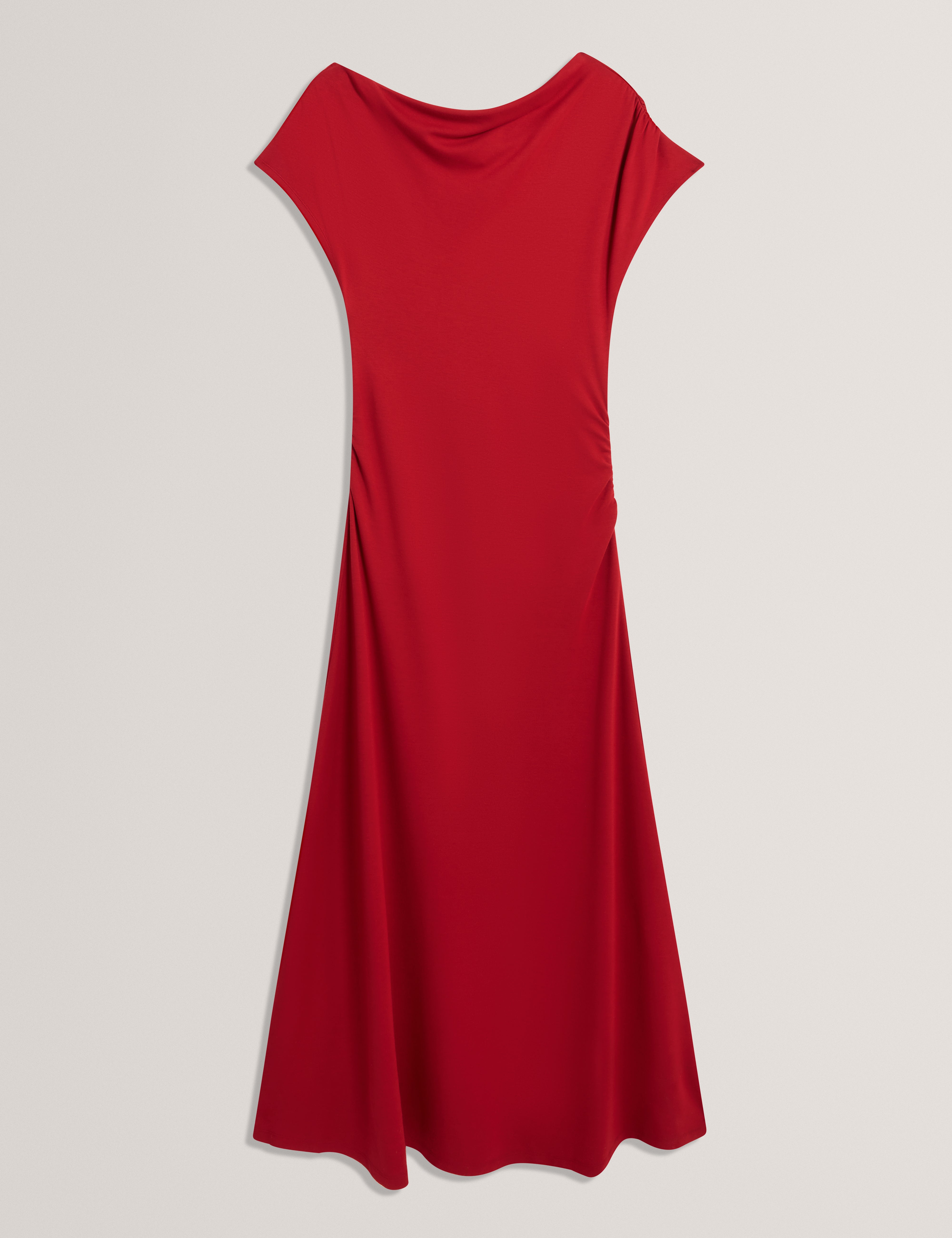 Maevely Jersey Asymmetric Neck Midi Dress Red
