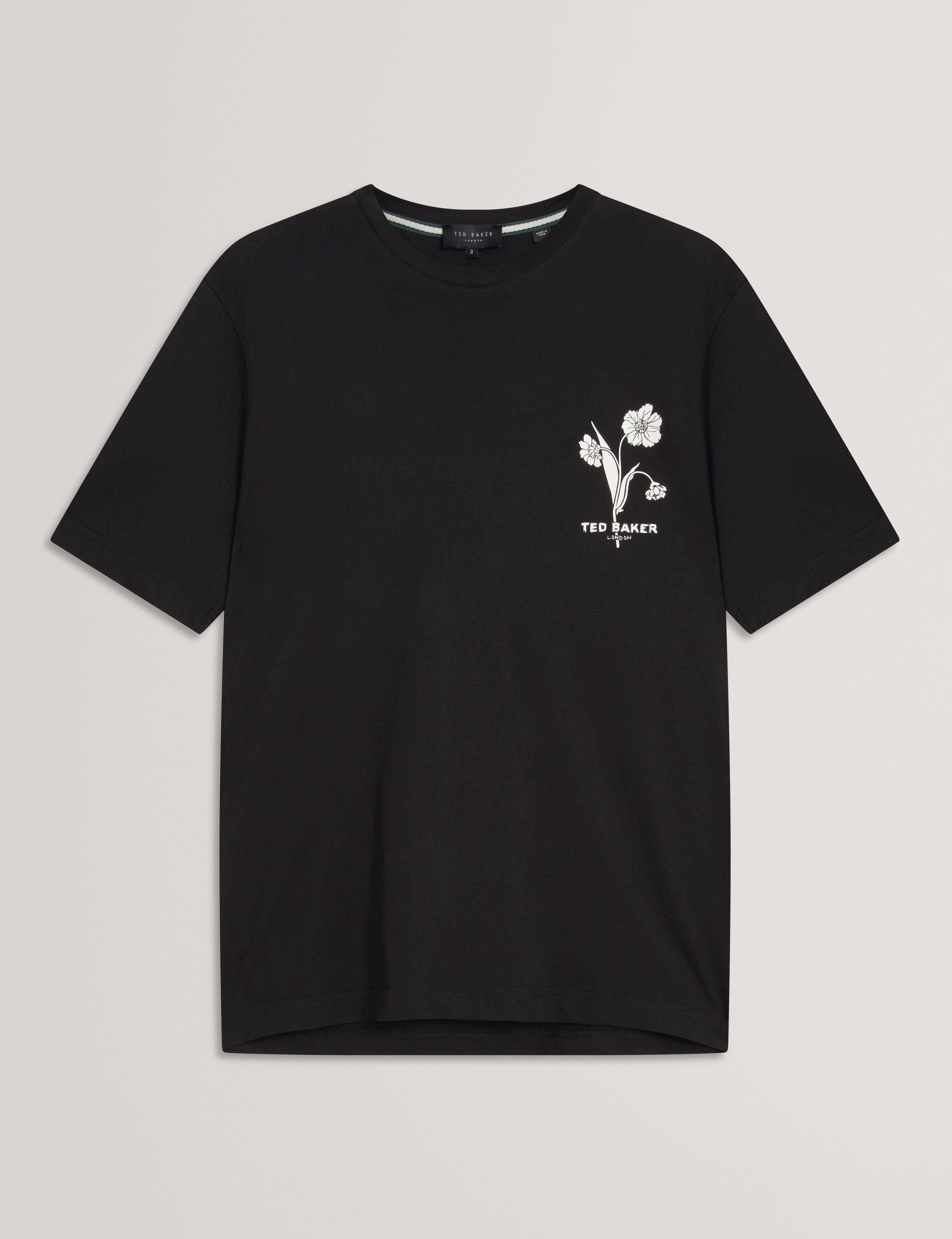 Cahel Short Sleeve Floral Branded T-Shirt Black