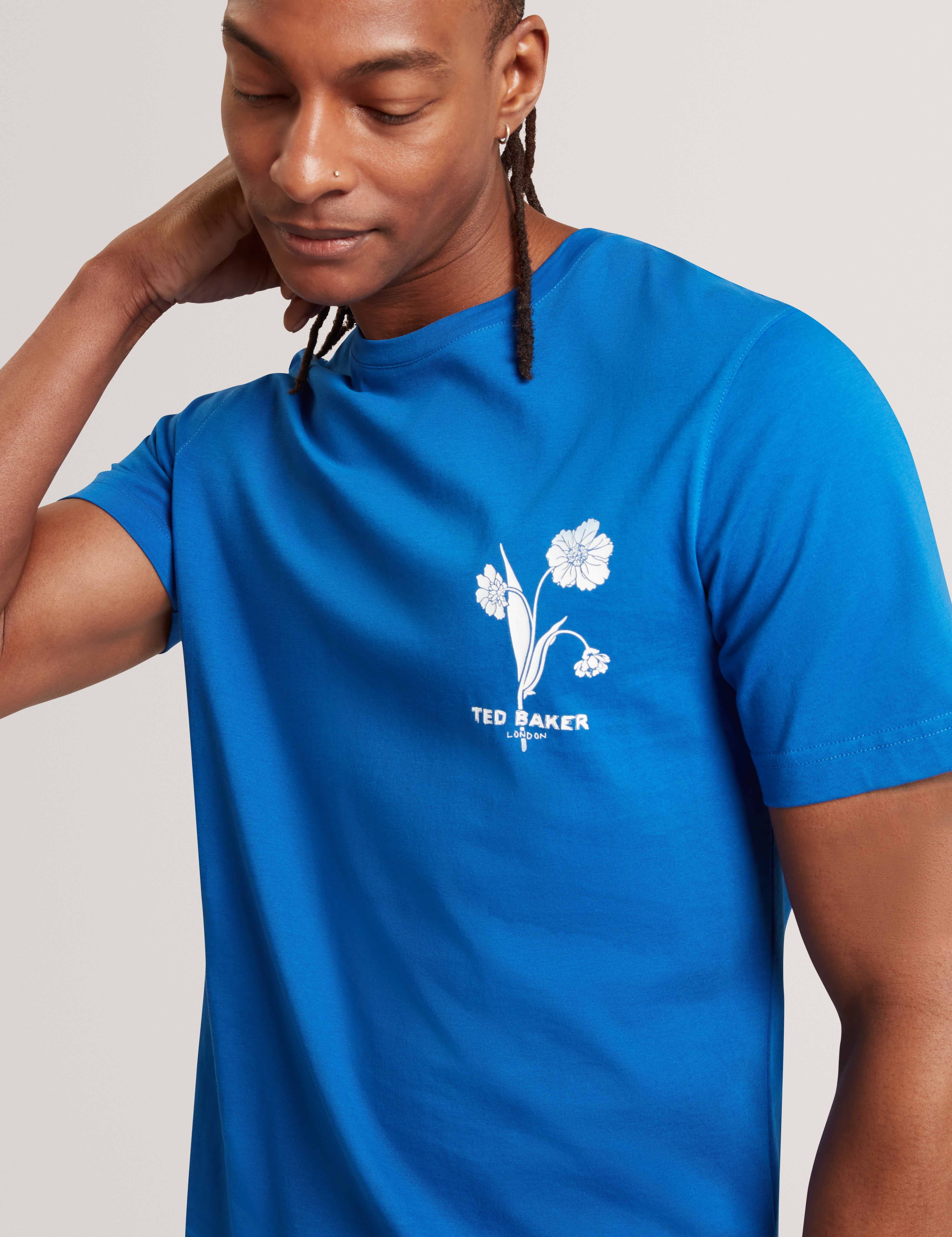 Cahel Short Sleeve Floral Branded T-Shirt Brt-Blue