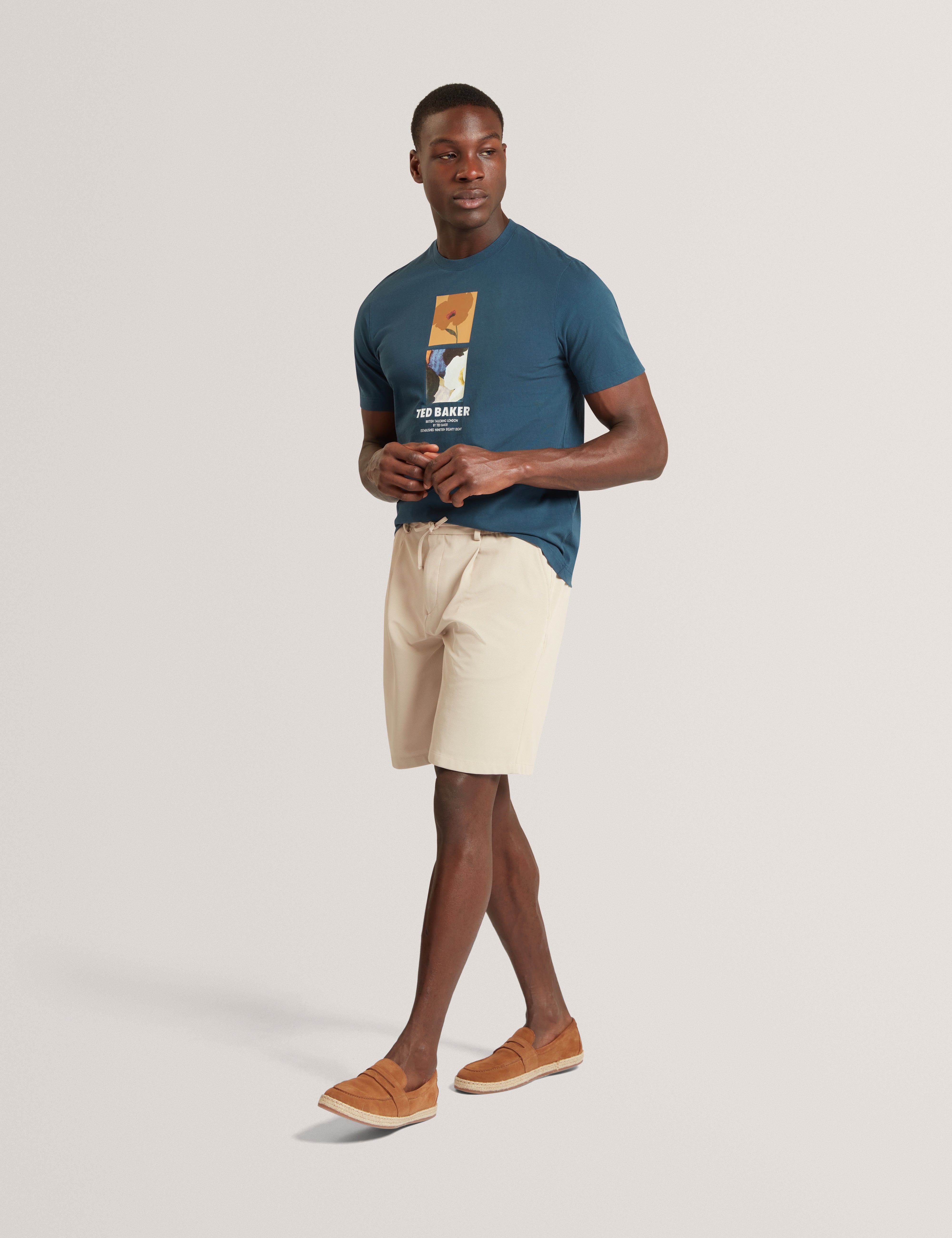 Lambbet Short Sleeve Floral Box Print T-Shirt Navy