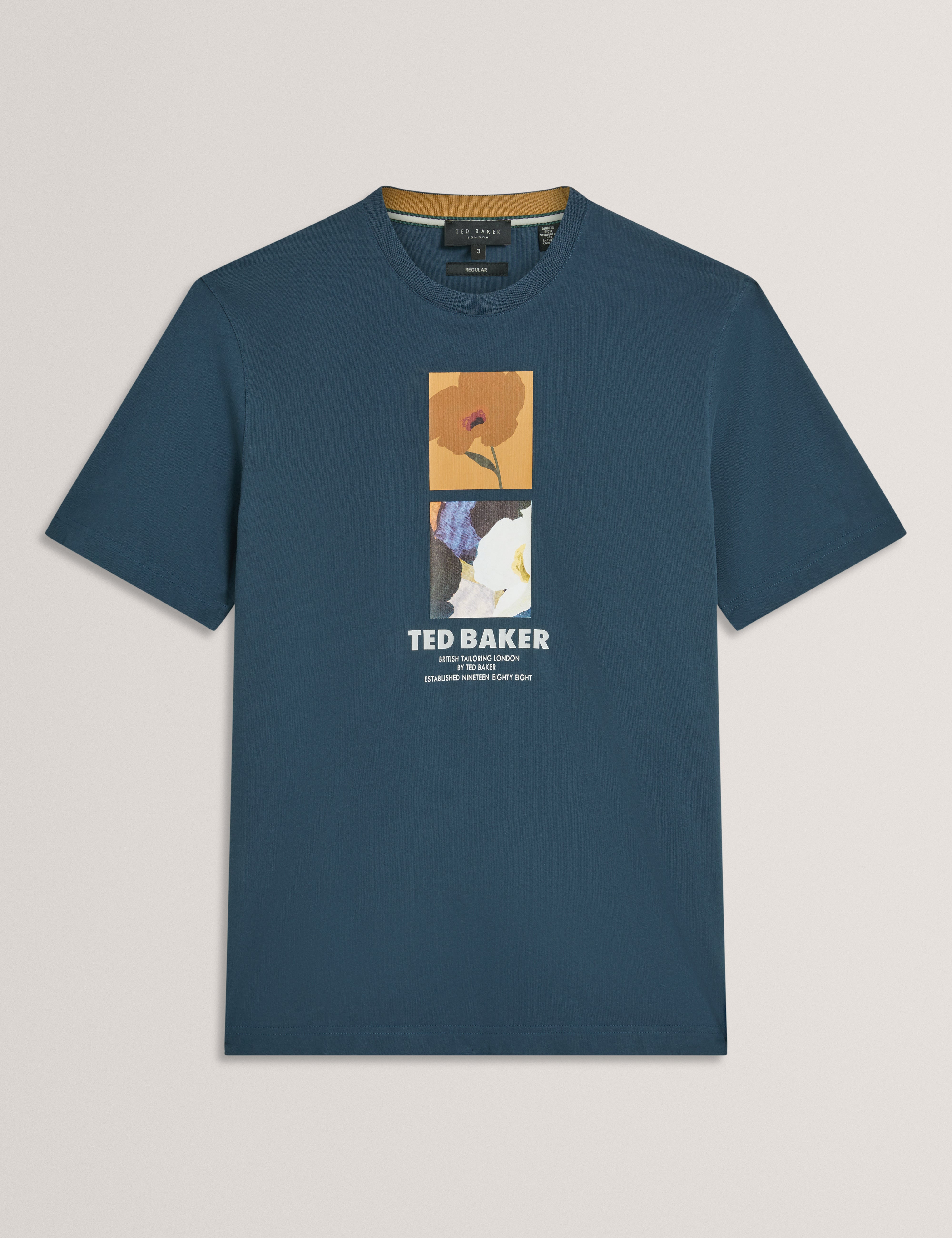 Lambbet Short Sleeve Floral Box Print T-Shirt Navy