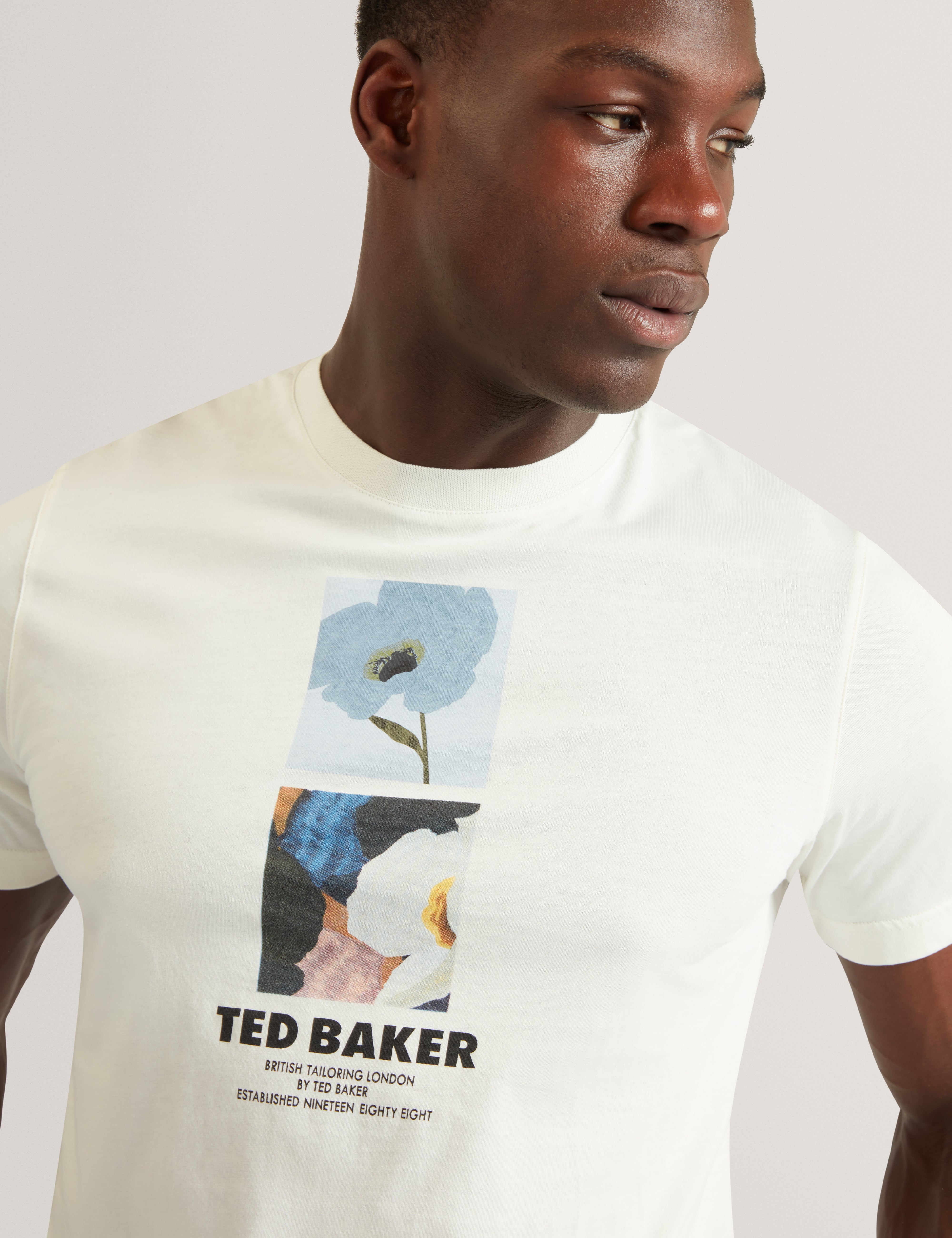 Lambbet Short Sleeve Floral Box Print T-Shirt White