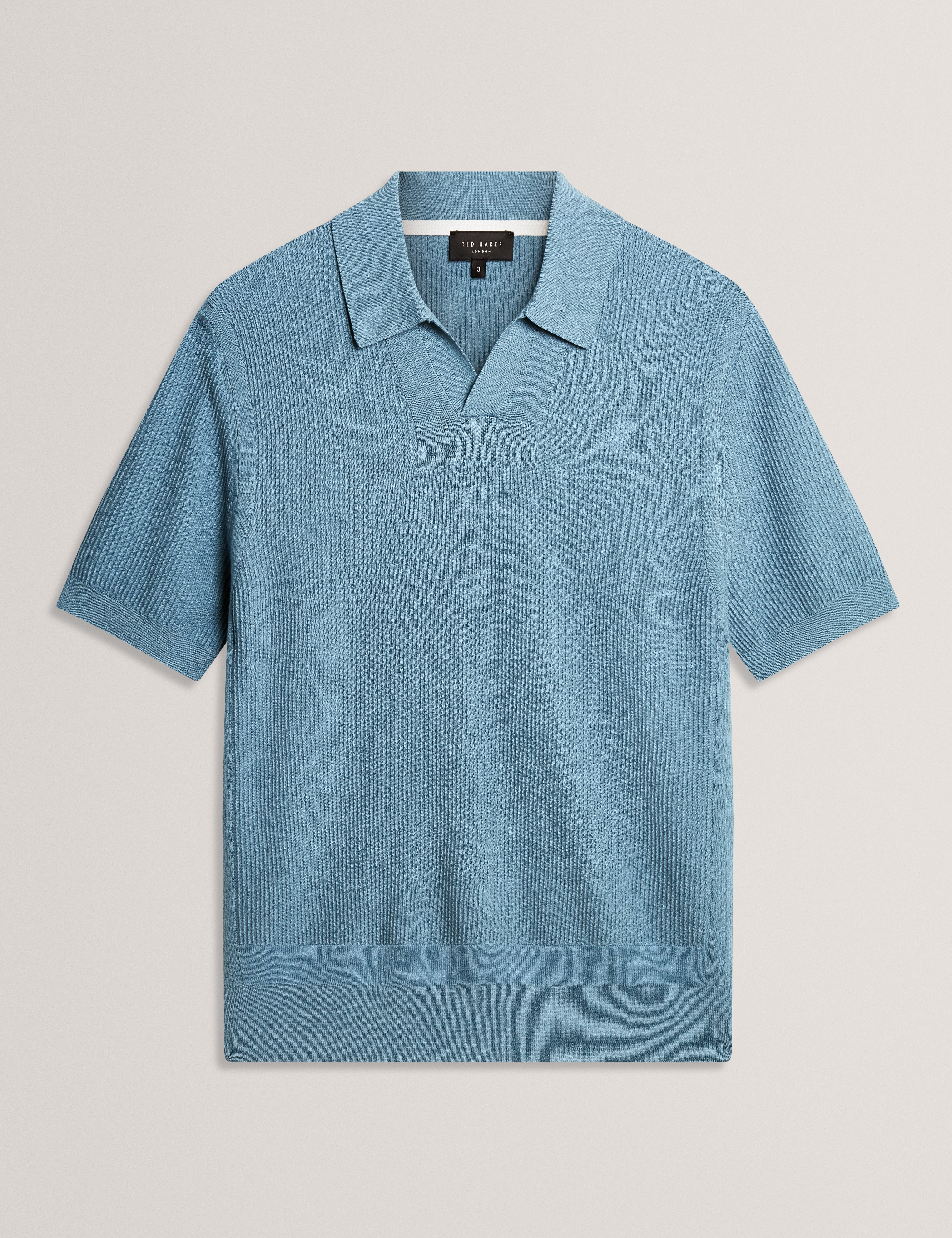 Aindrea Short Sleeve Stitch Detail Open Neck Polo Sky-Blue
