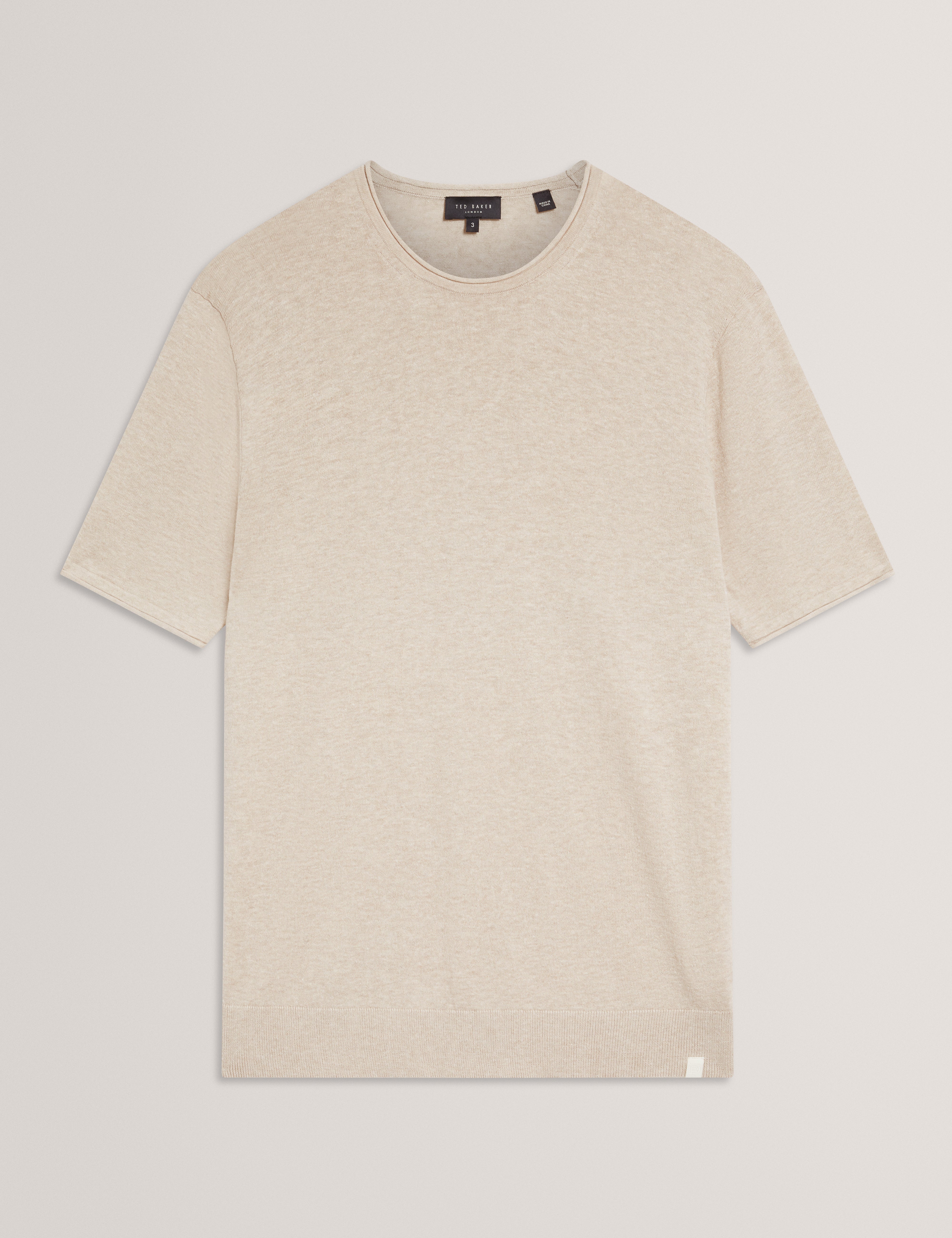 Curran Short Sleeve Linen Blend Roll Edge T-Shirt Taupe