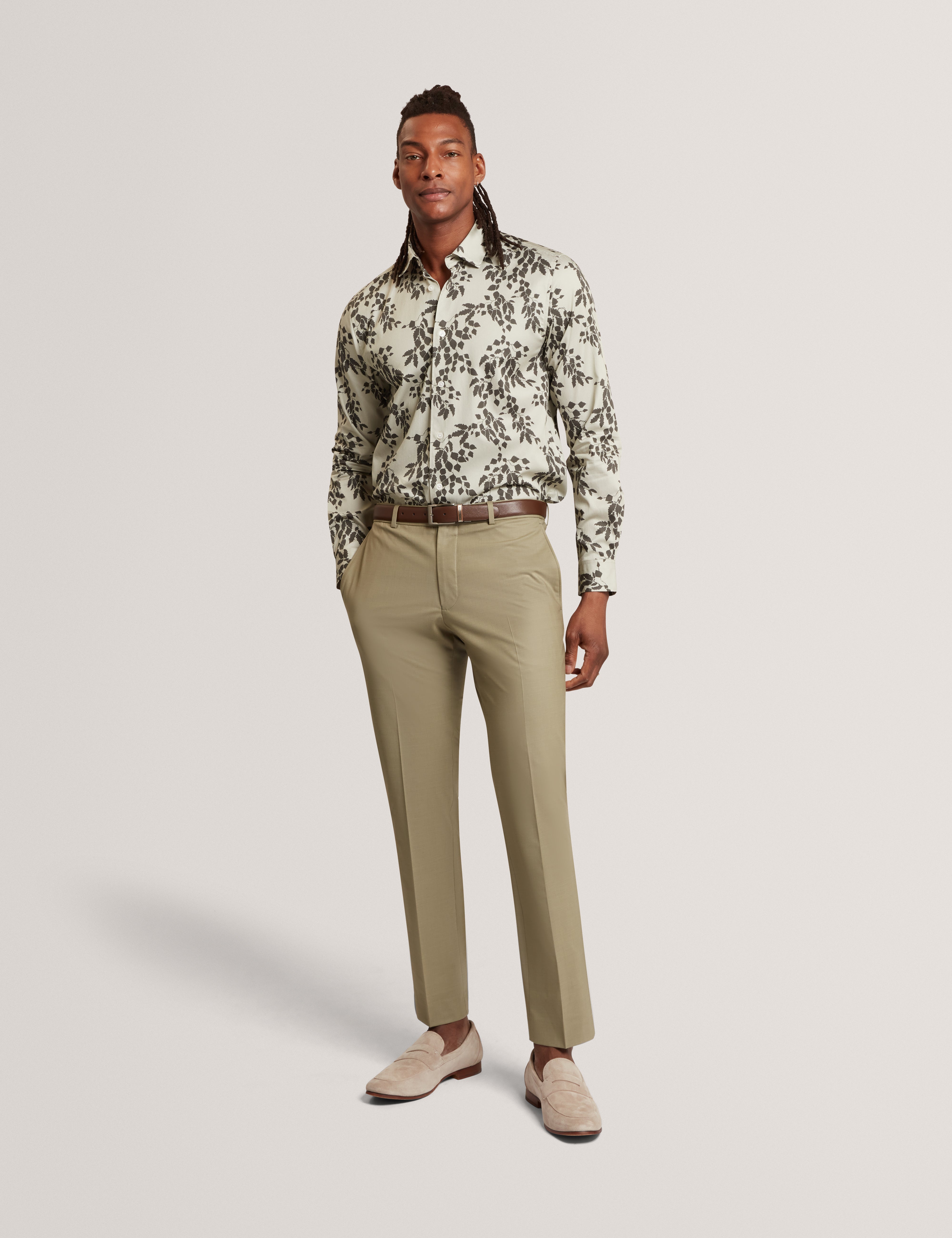 Dornan Long Sleeve Regular Shadow Leaf Print Lt-Green