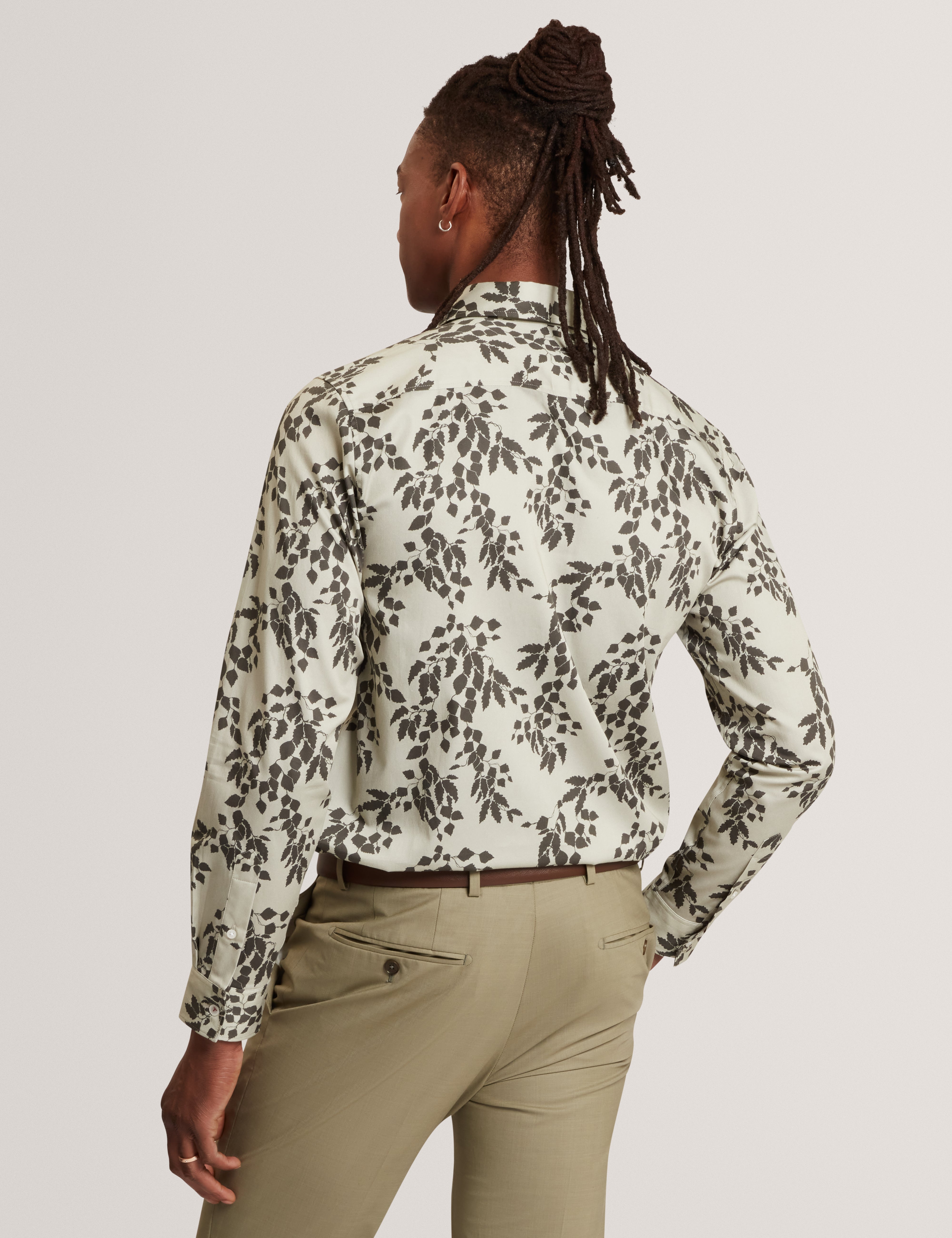 Dornan Long Sleeve Regular Shadow Leaf Print Lt-Green