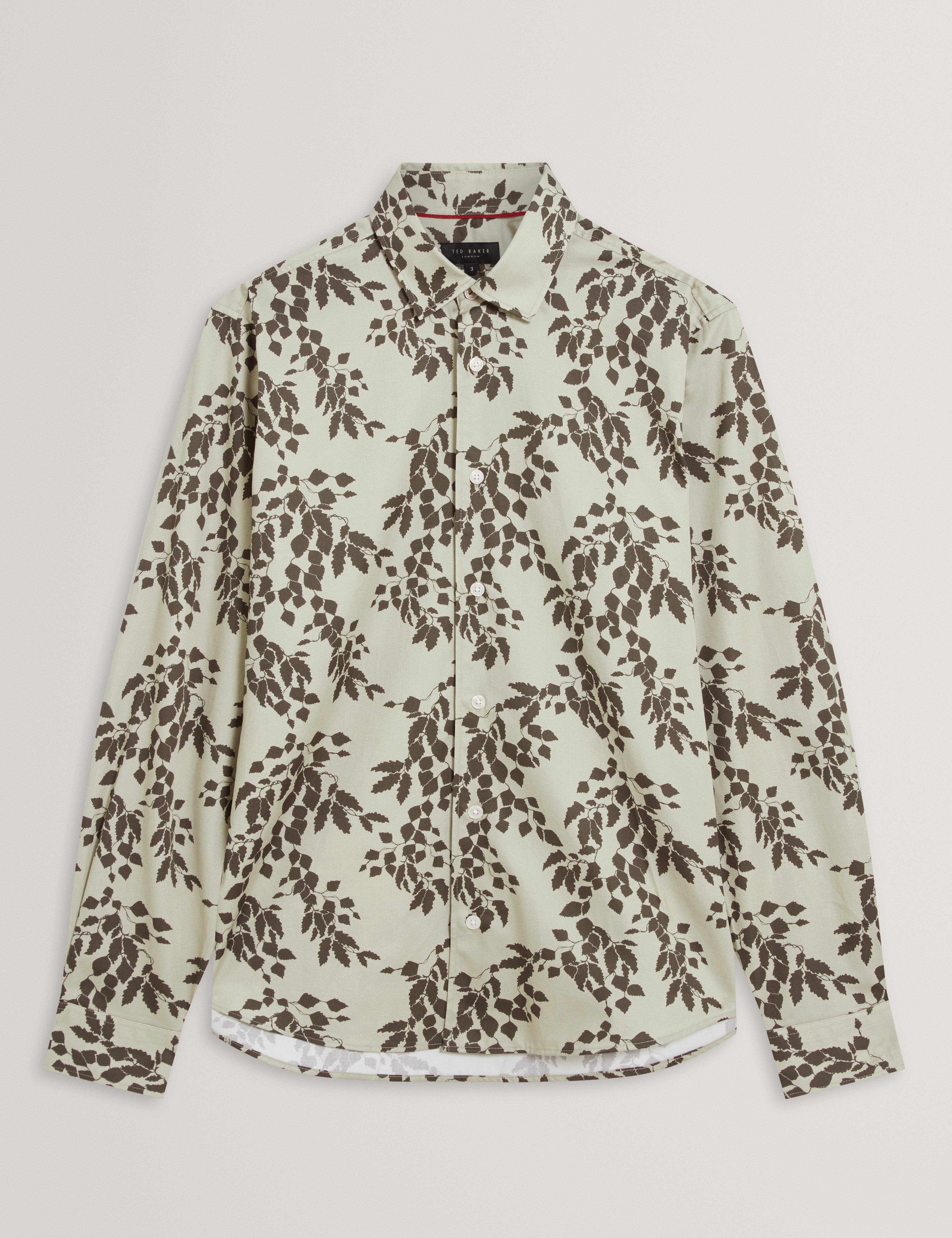 Dornan Long Sleeve Regular Shadow Leaf Print Lt-Green