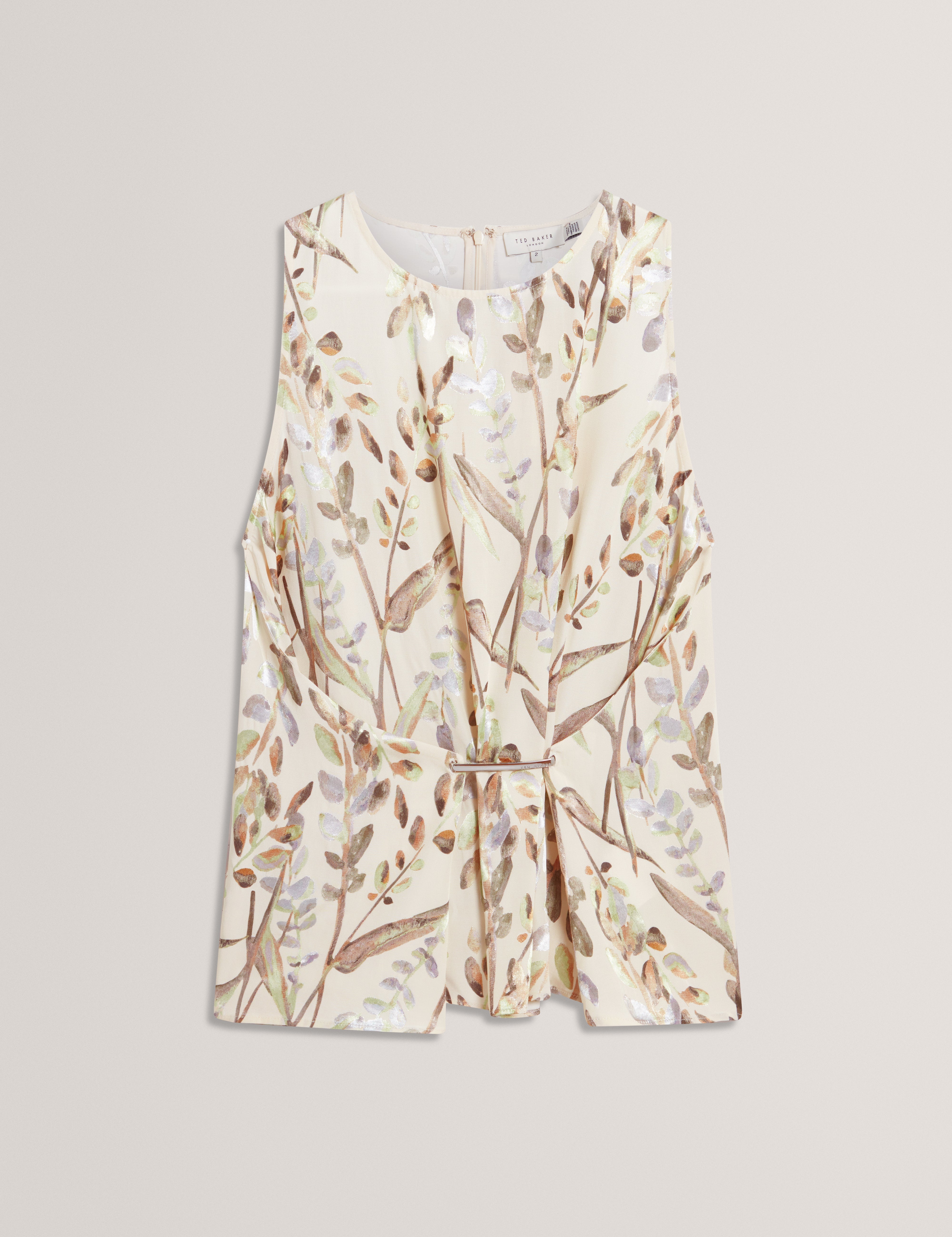 Clowdia Viscose Jacquard Sleeveless Bar Detail Natural