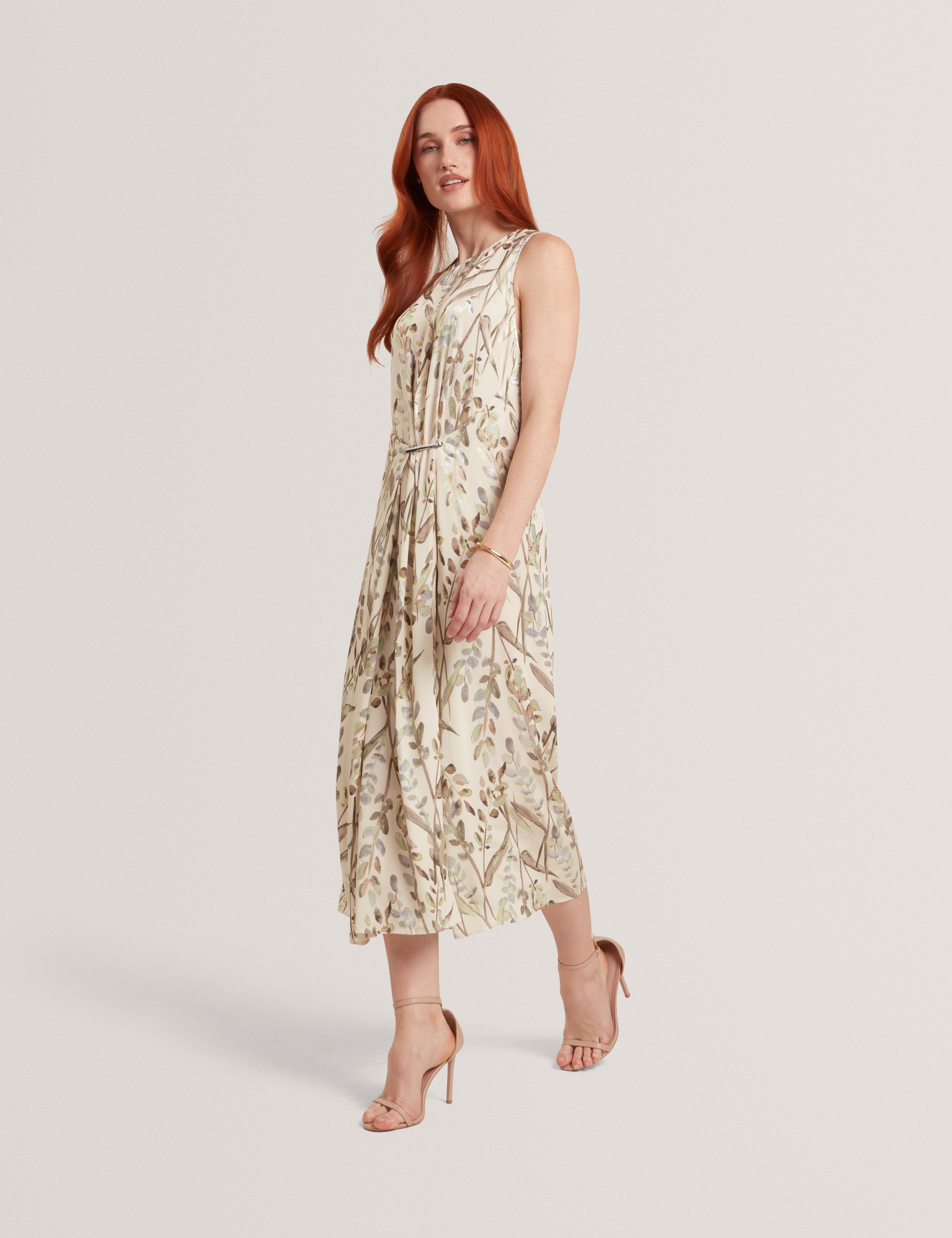 Pahloma Viscose Jacquard Bar Detail Midi Dress Natural