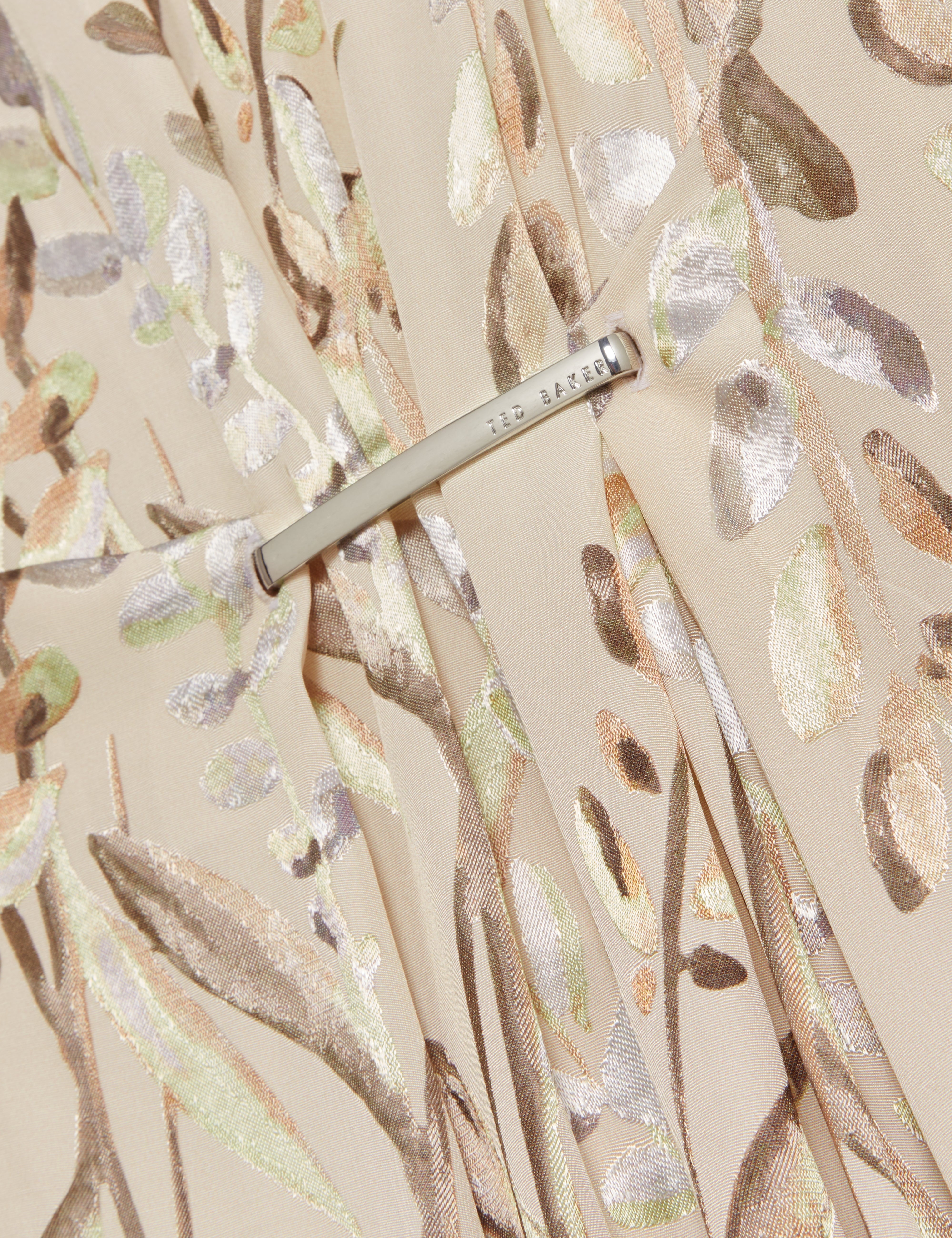 Pahloma Viscose Jacquard Bar Detail Midi Dress Natural