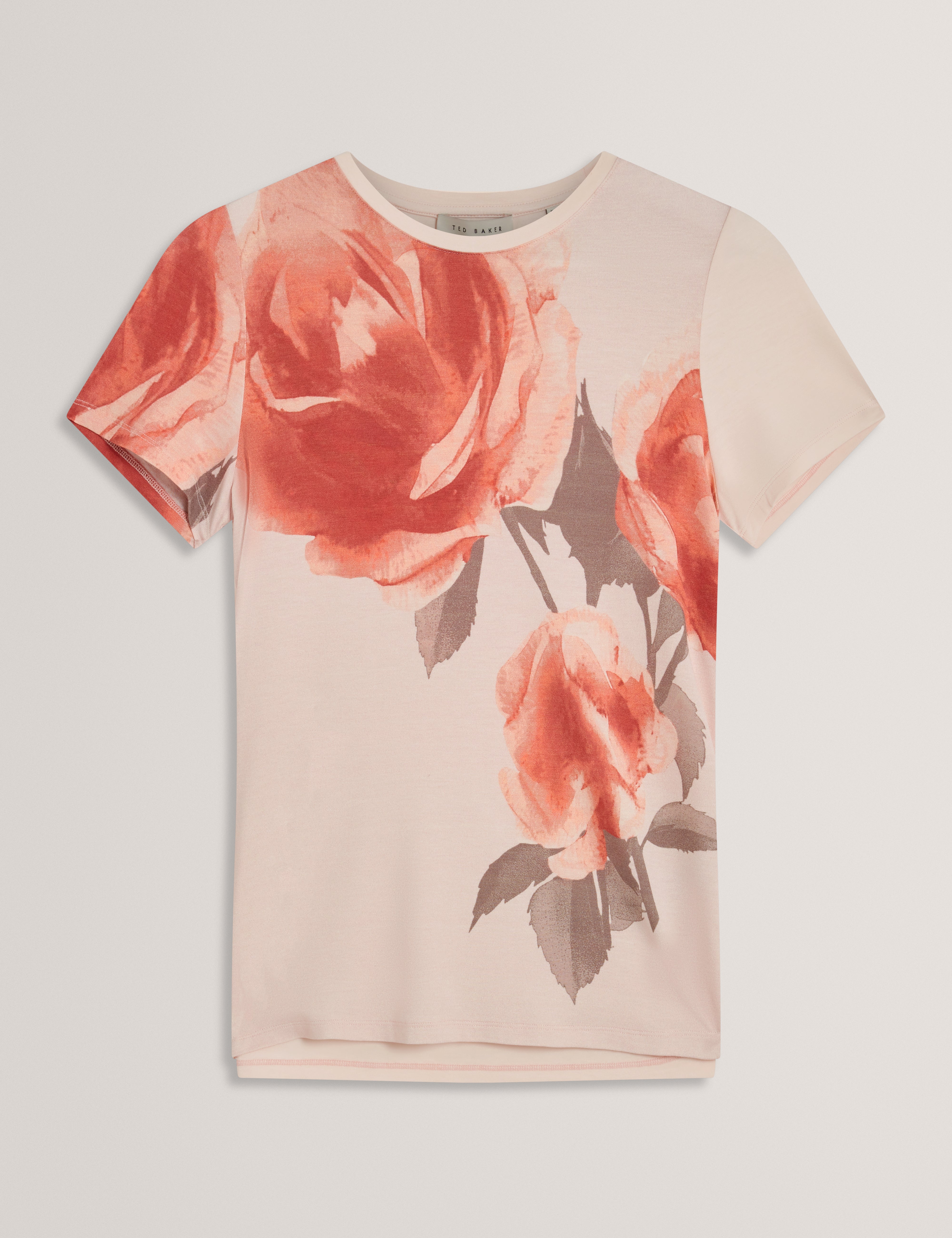 Bindii Floral Printed Fitted Tee Coral