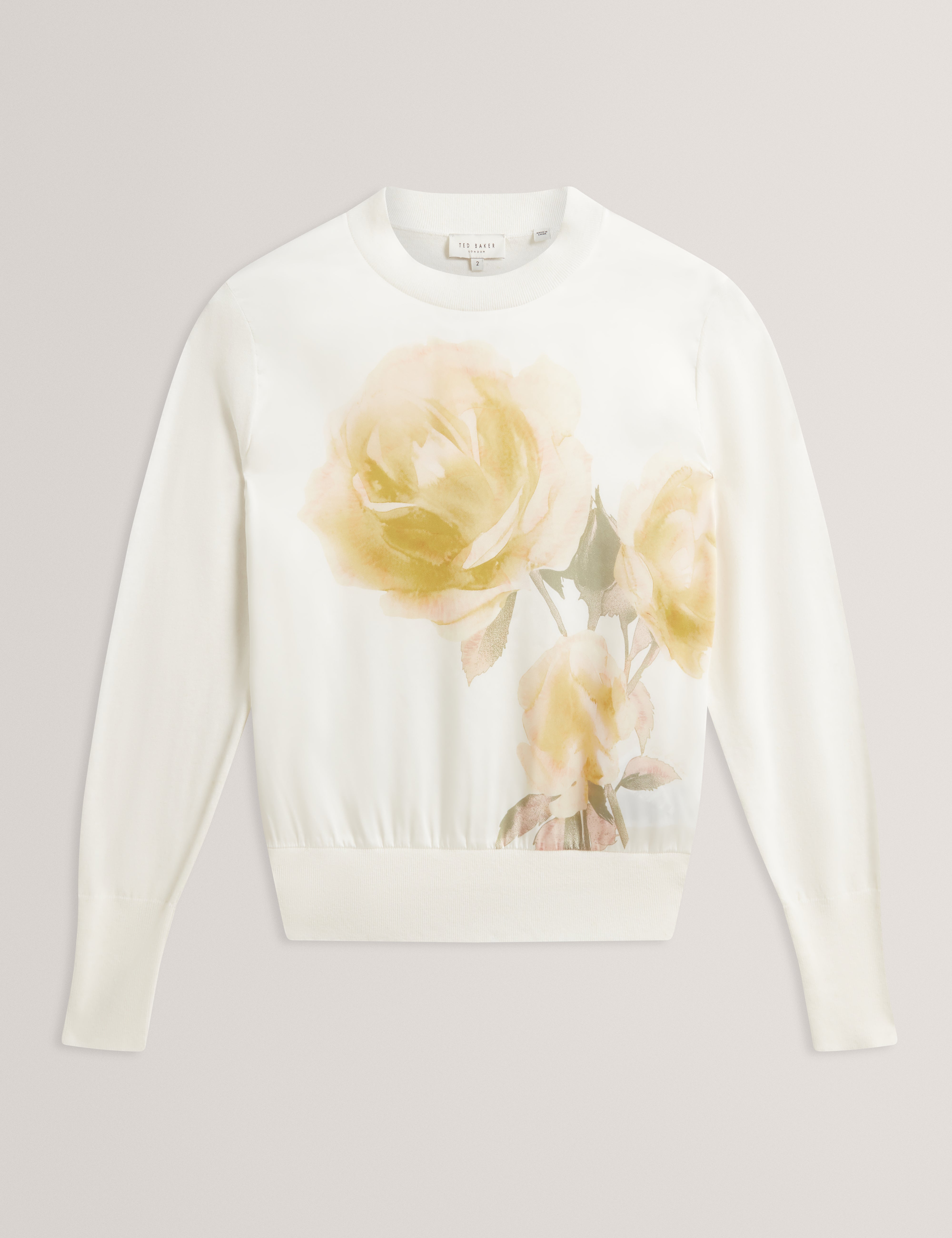 Rosinn Long Sleeve Printed Woven Front Sweater Ivory