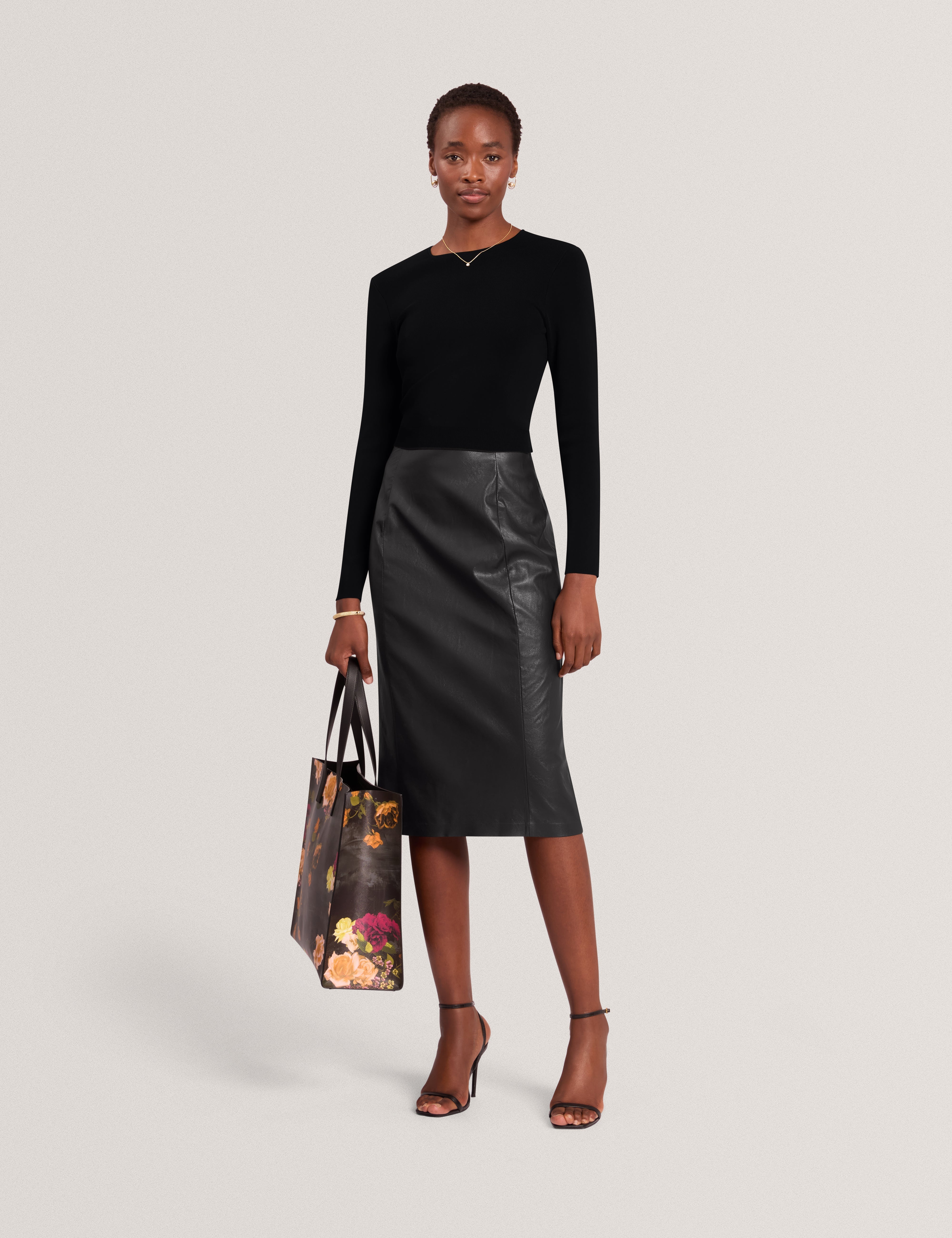 Siriela Pencil Skirt Mockable Midi Dress Black