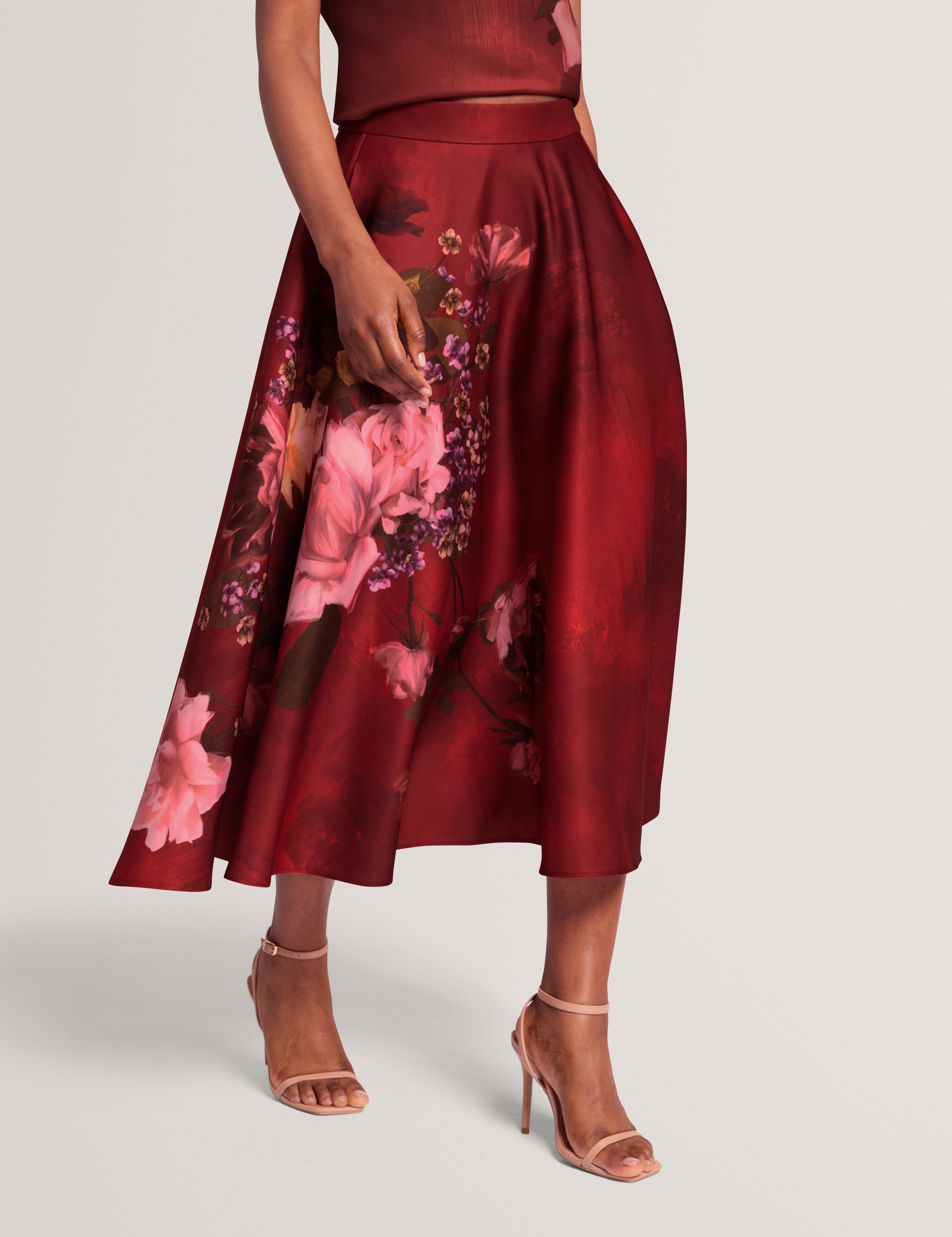 Simiia Printed Full Midi Skirt Red