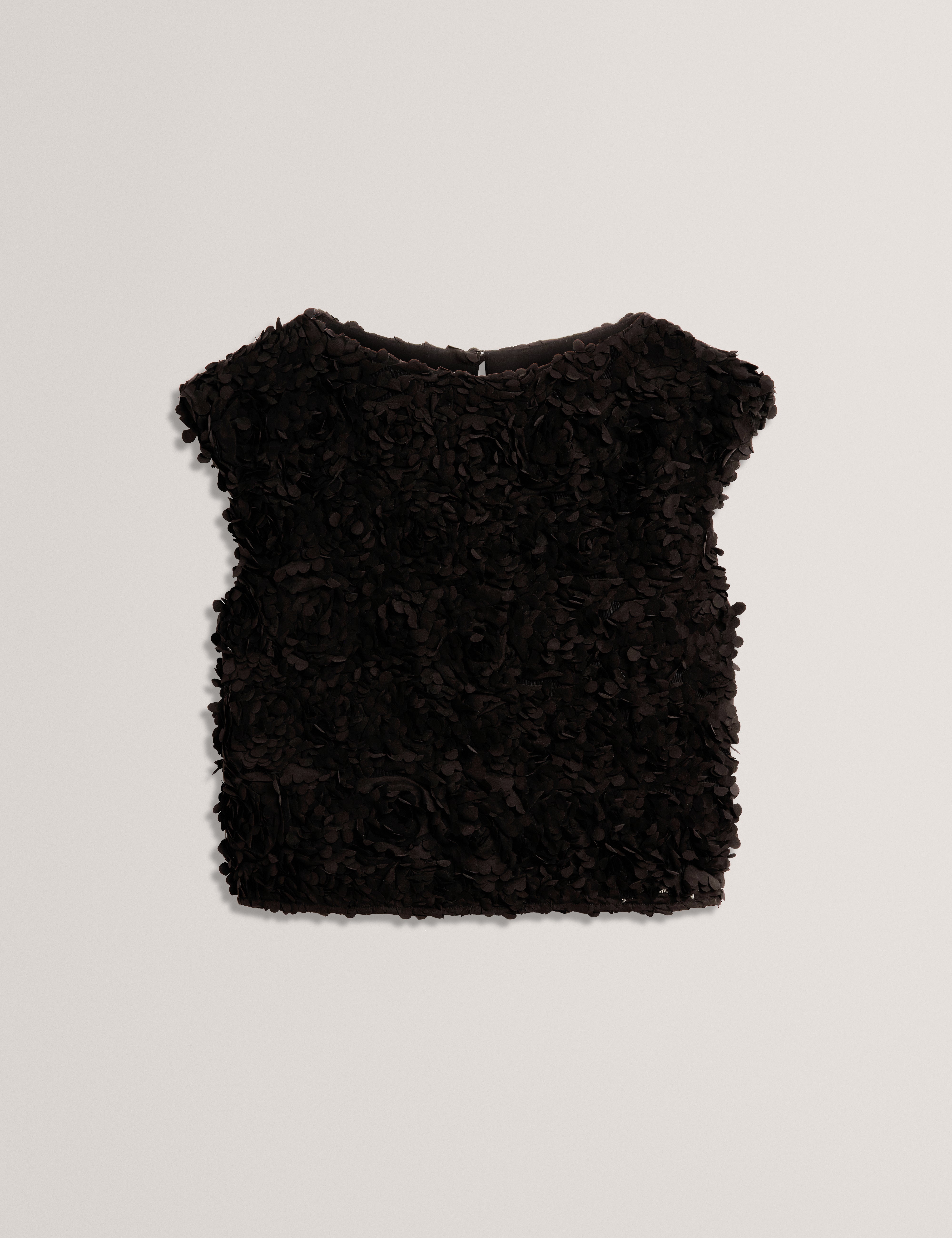 Bakaa Short Sleeve Textured Fabric Top Black