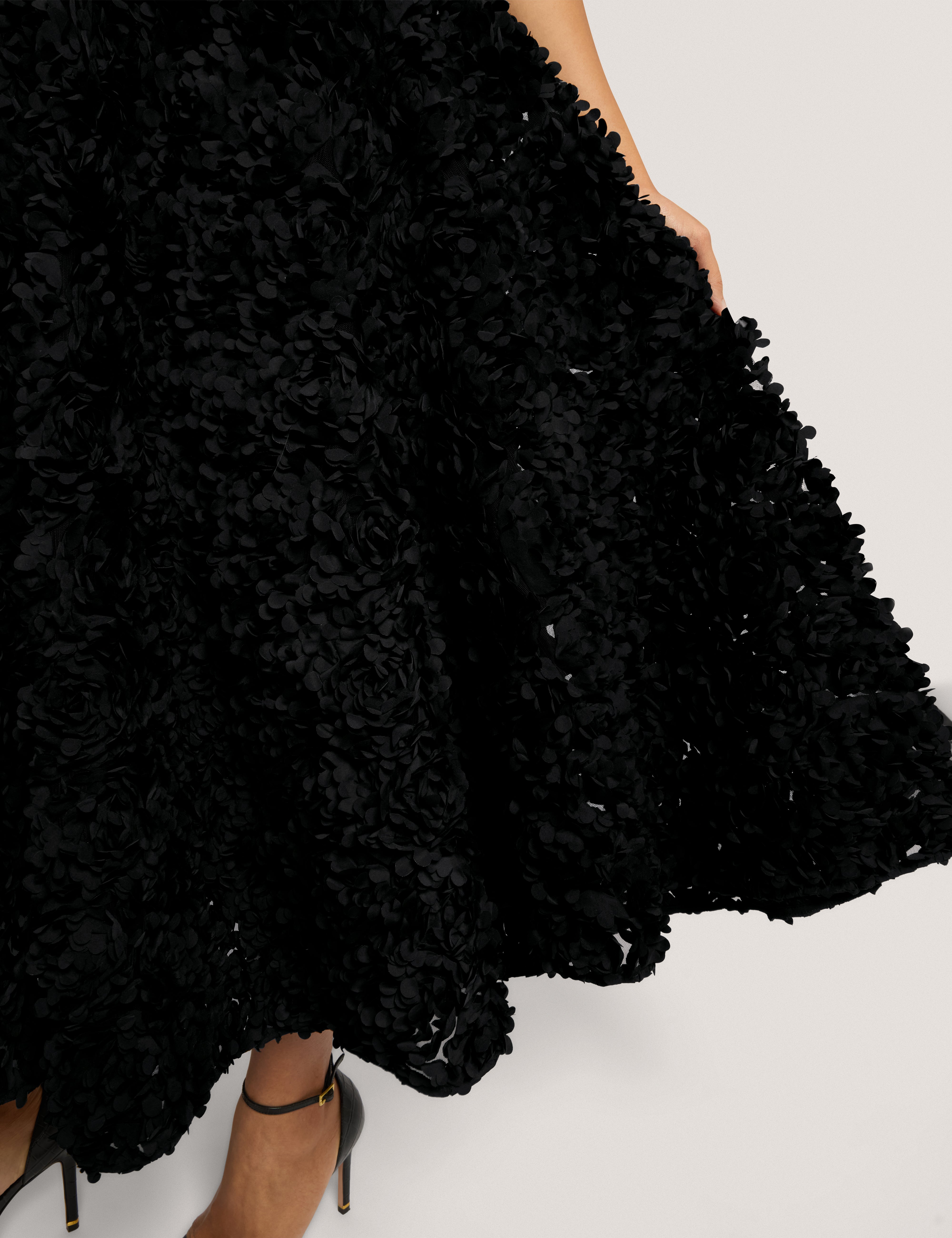 Solica Textured Fabric Full Midi Skirt Black