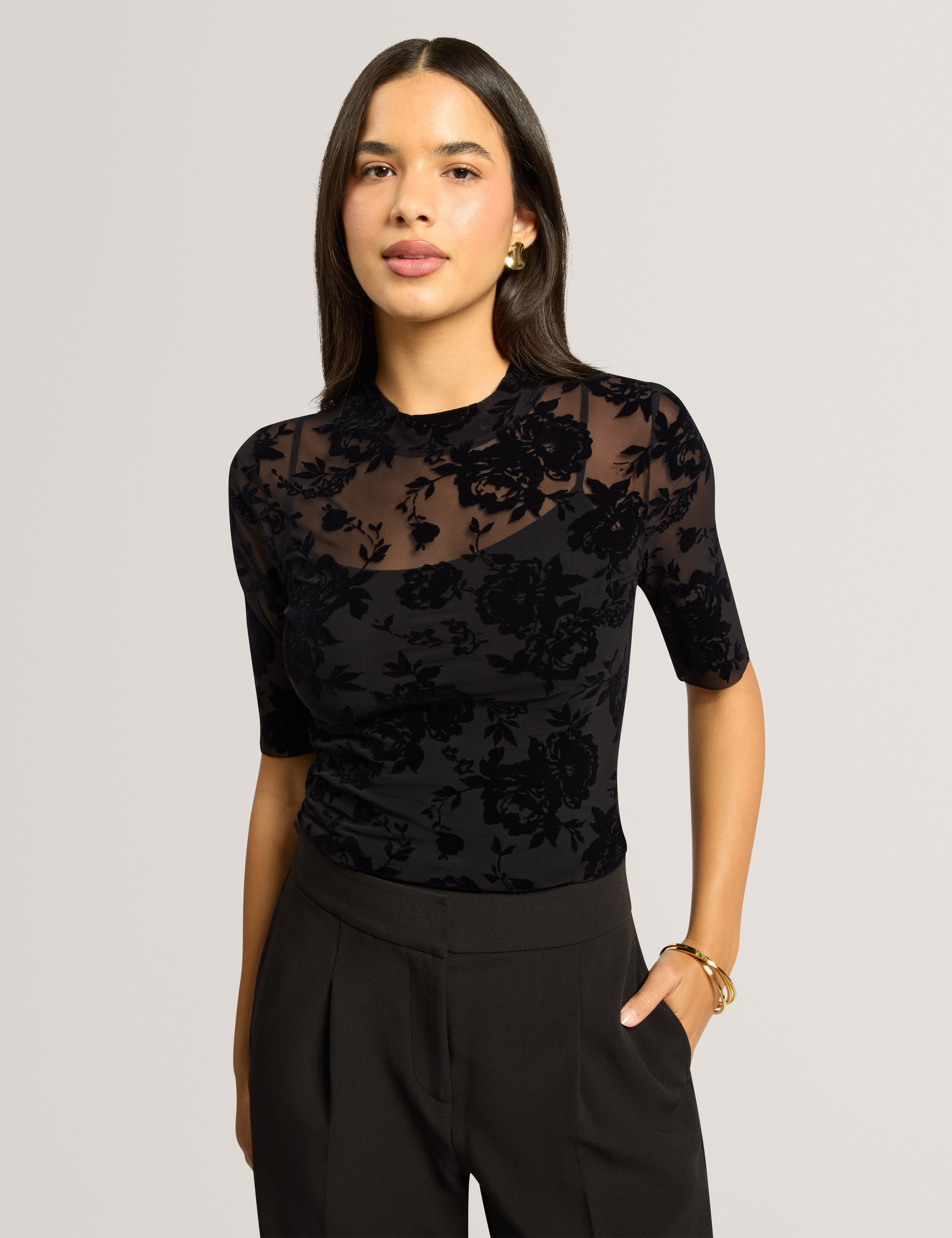 Aurlyne Devore Short Sleeve T-Shirt Black