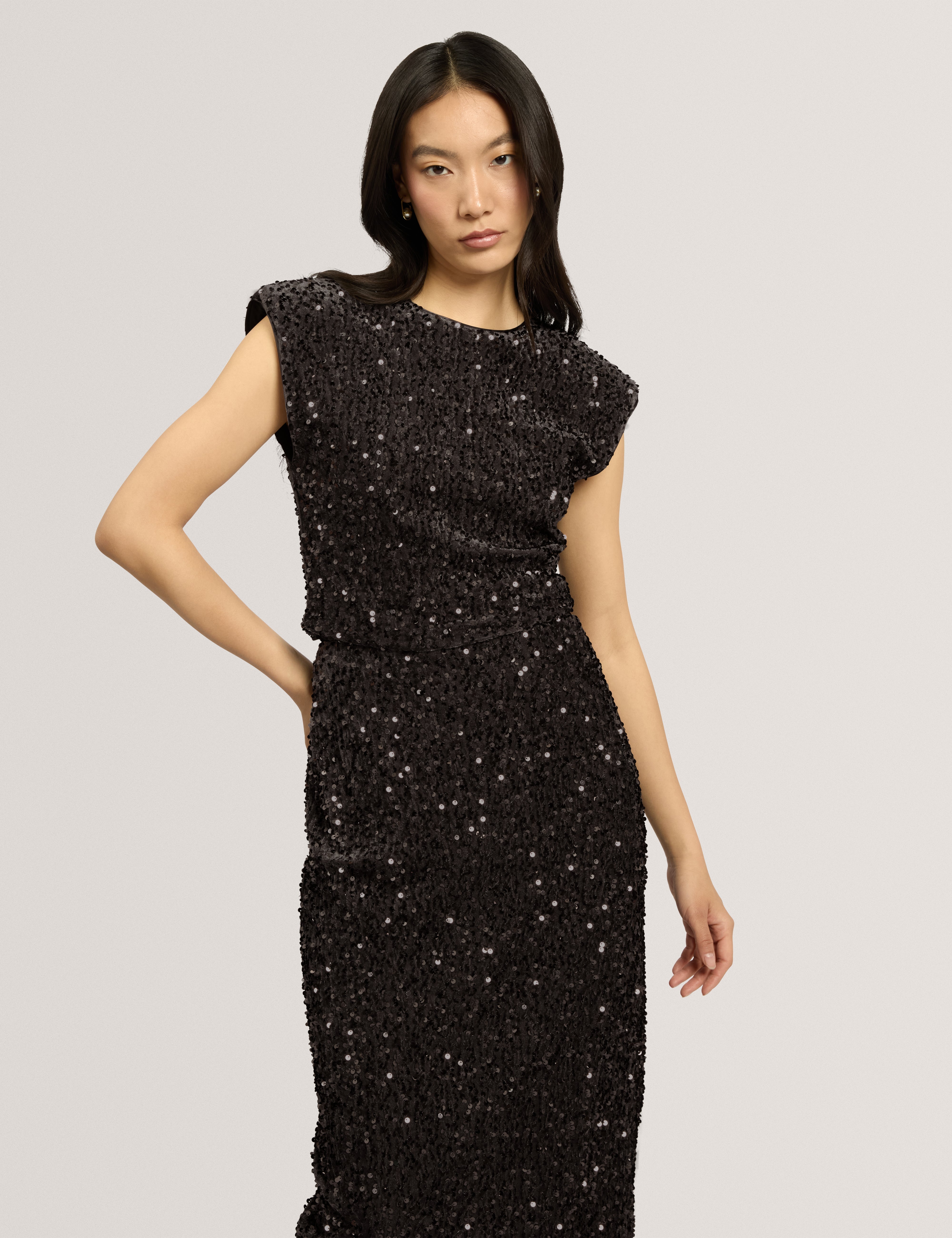 Vielie Structured Shoulder Velvet Sequin Dk-Grey