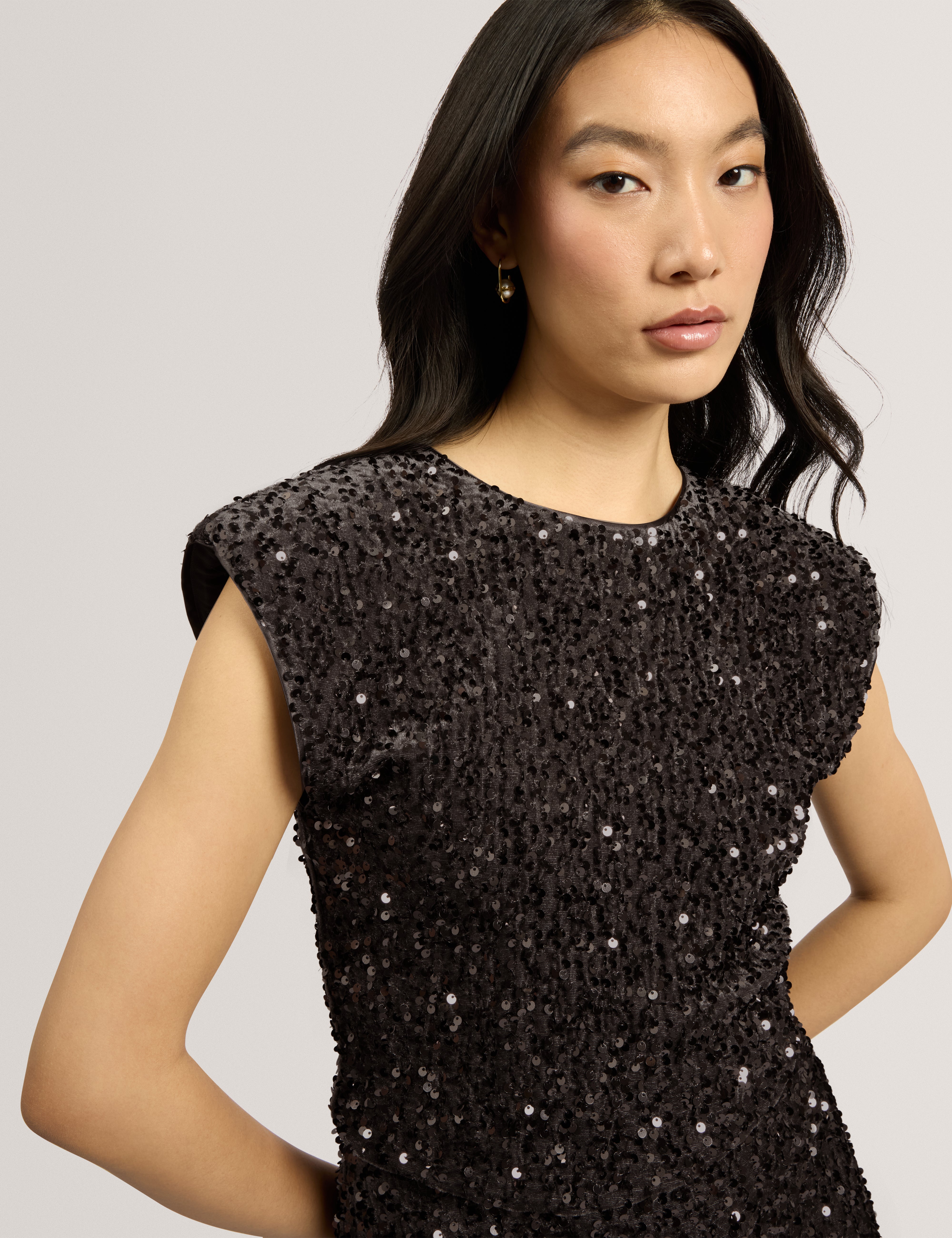 Vielie Structured Shoulder Velvet Sequin Dk-Grey
