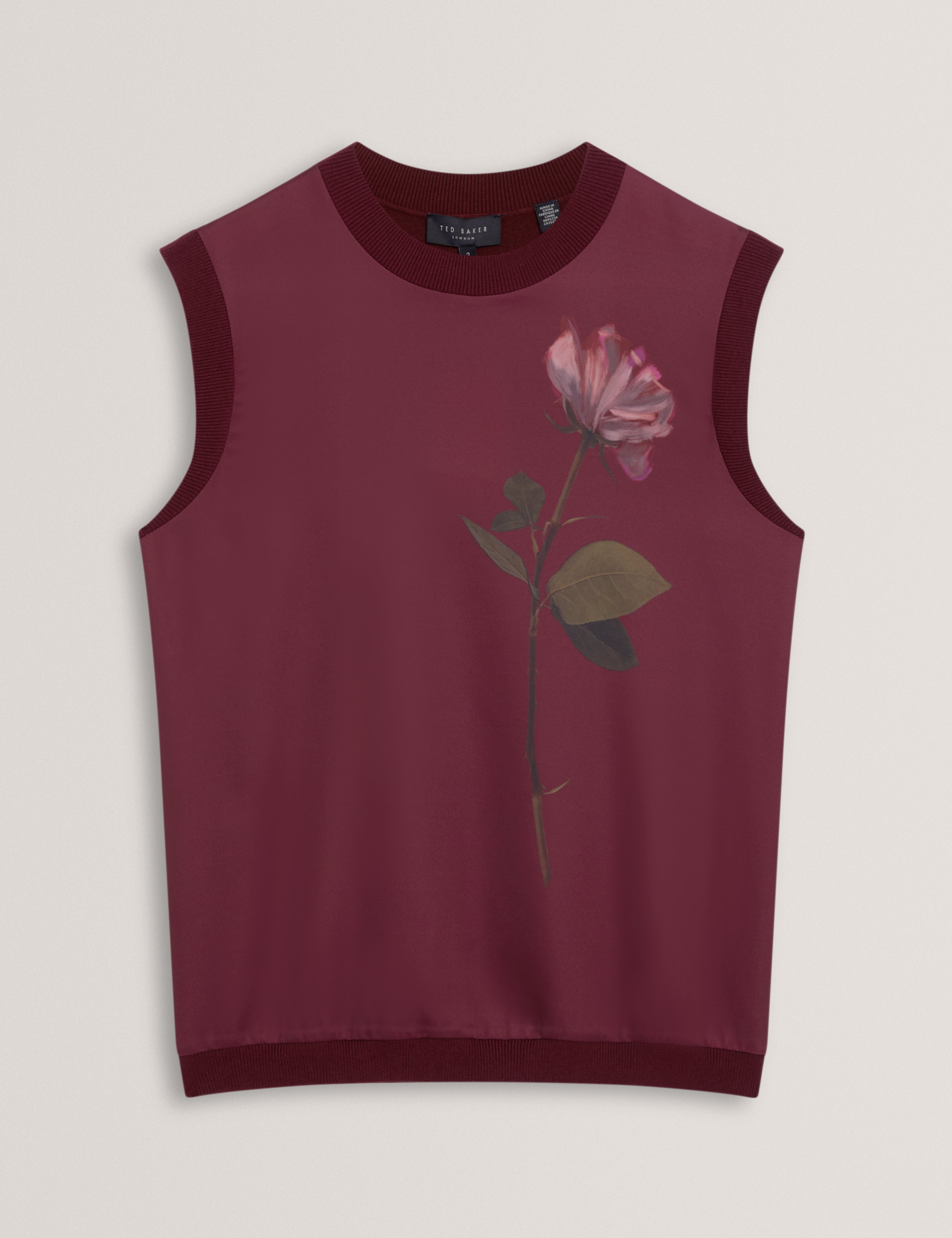 Naleia Floral Printed Woven Front Tank Maroon