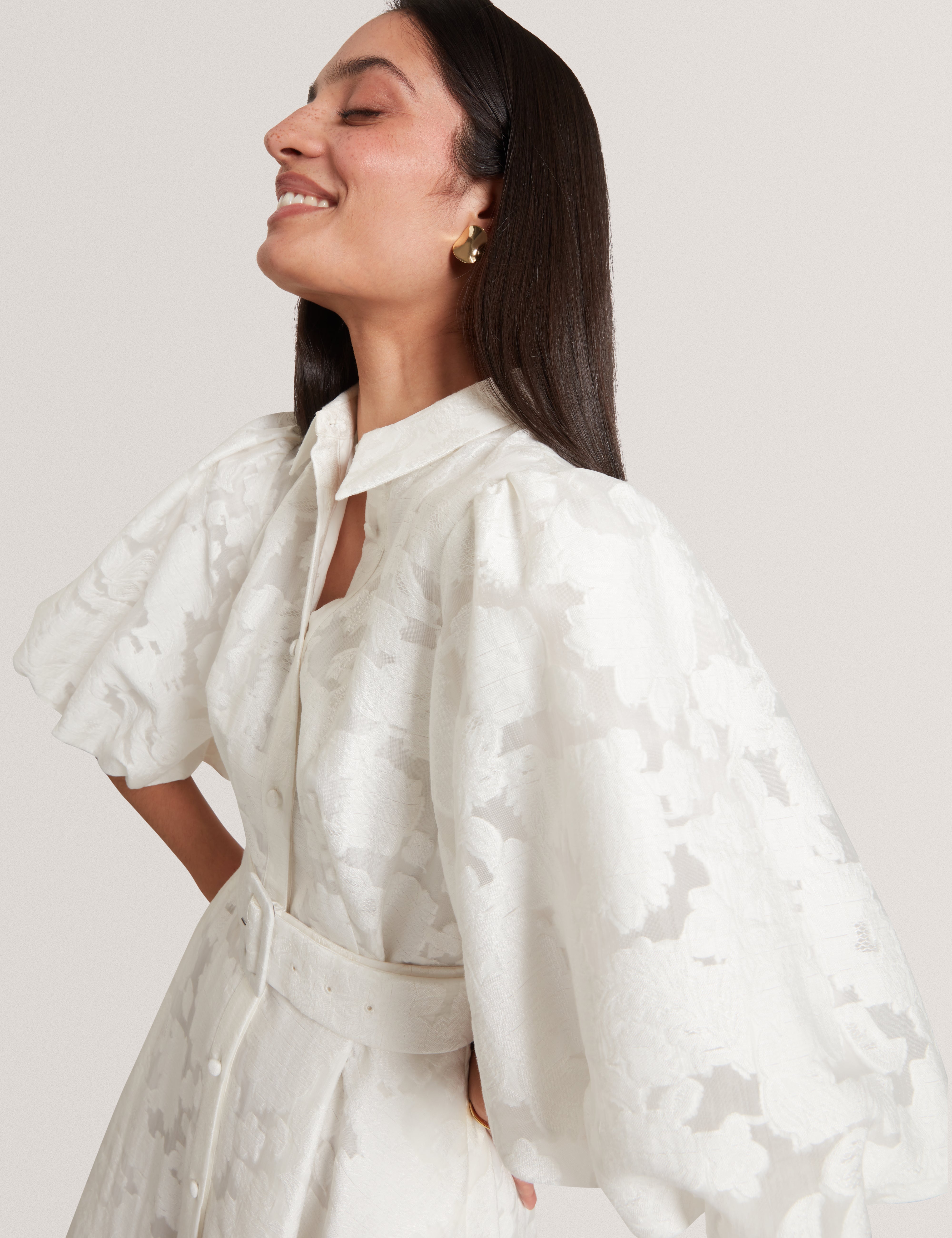 Antya Textured Puff Sleeve Mini Dress White