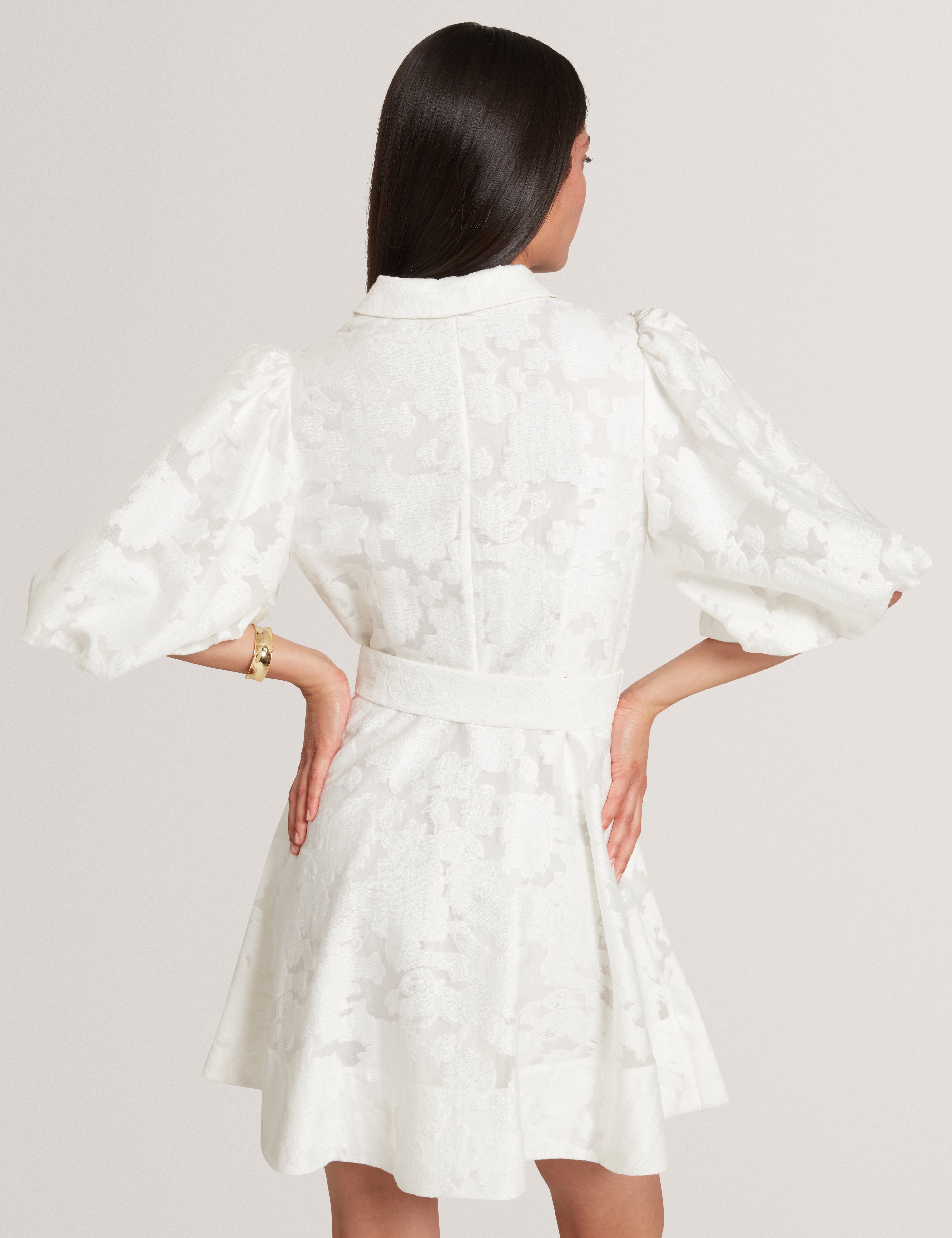 Antya Textured Puff Sleeve Mini Dress White