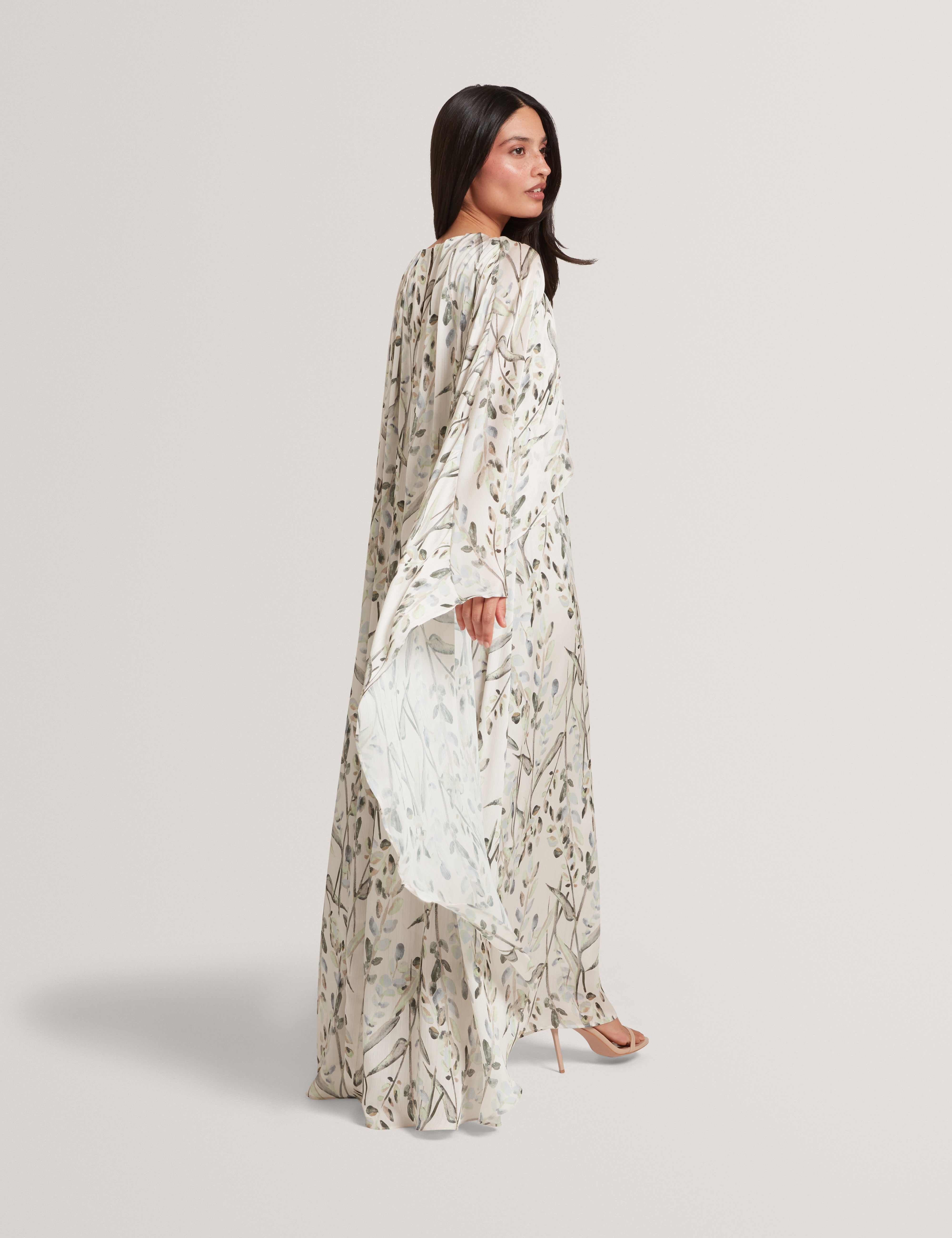 Gildaa Printed Cape Detail Maxi Dress Natural