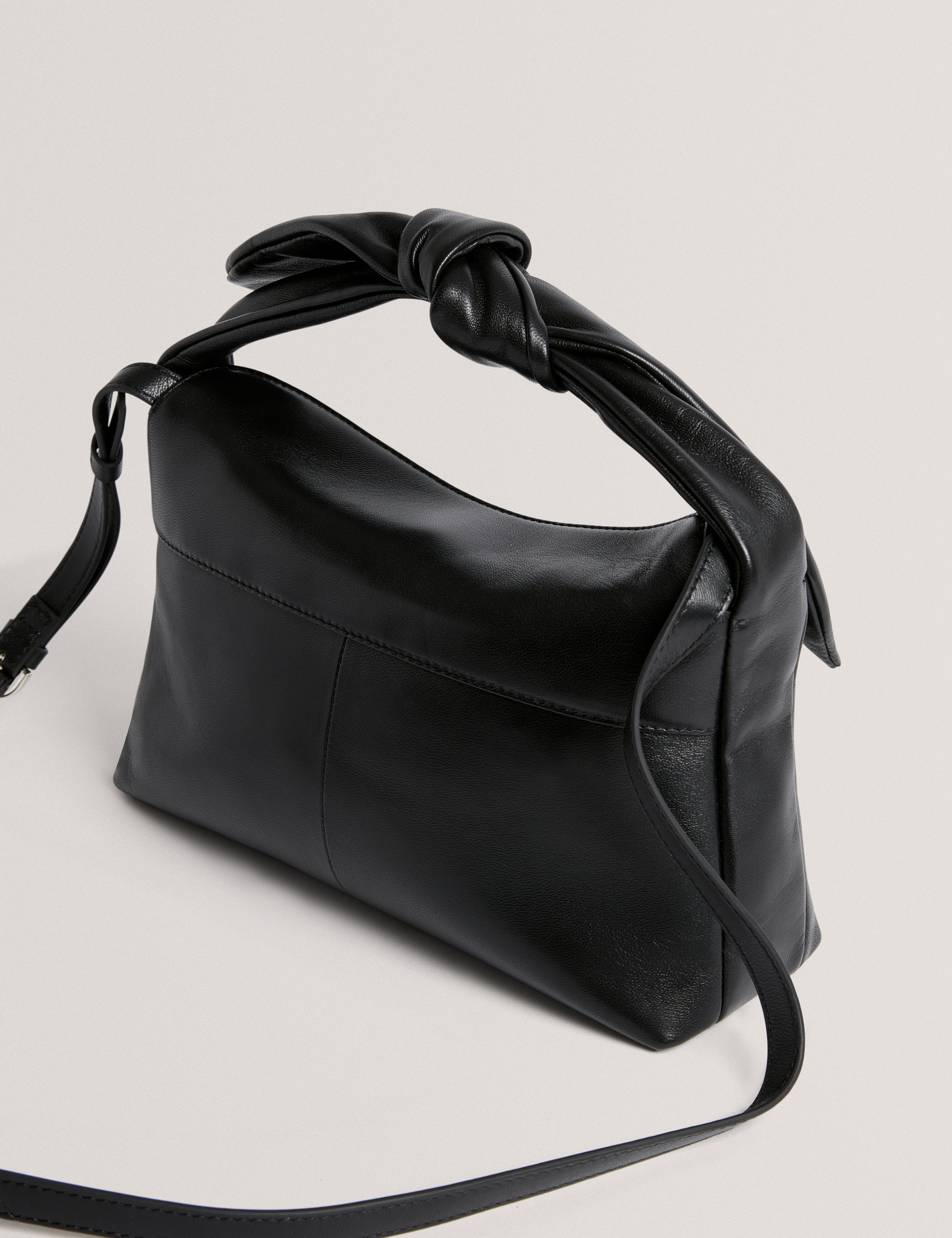 Nyaal Soft Knot Bow Leather Shoulder Bag Black