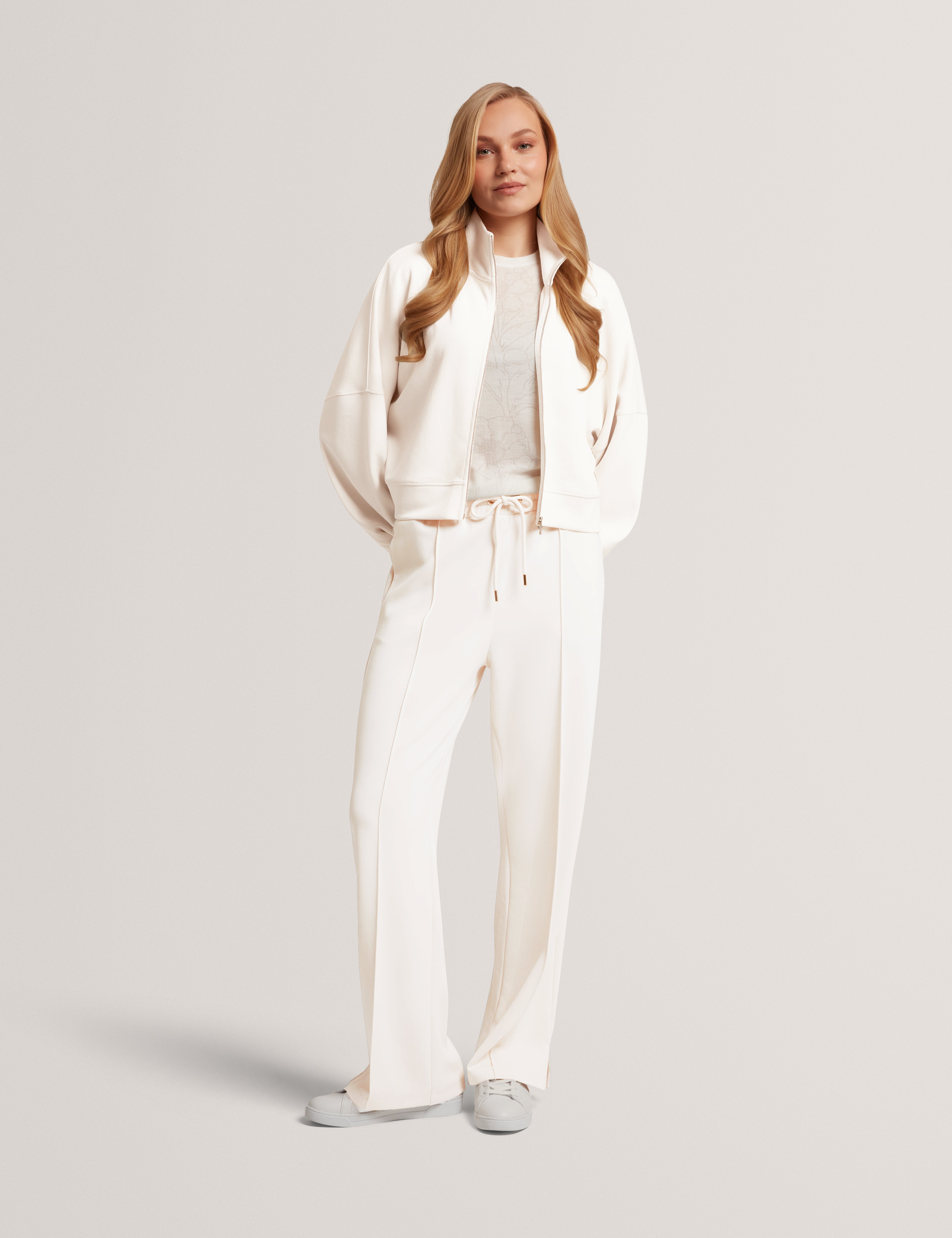 Arorha Zip Through Funnel Neck Sweat Top Ivory