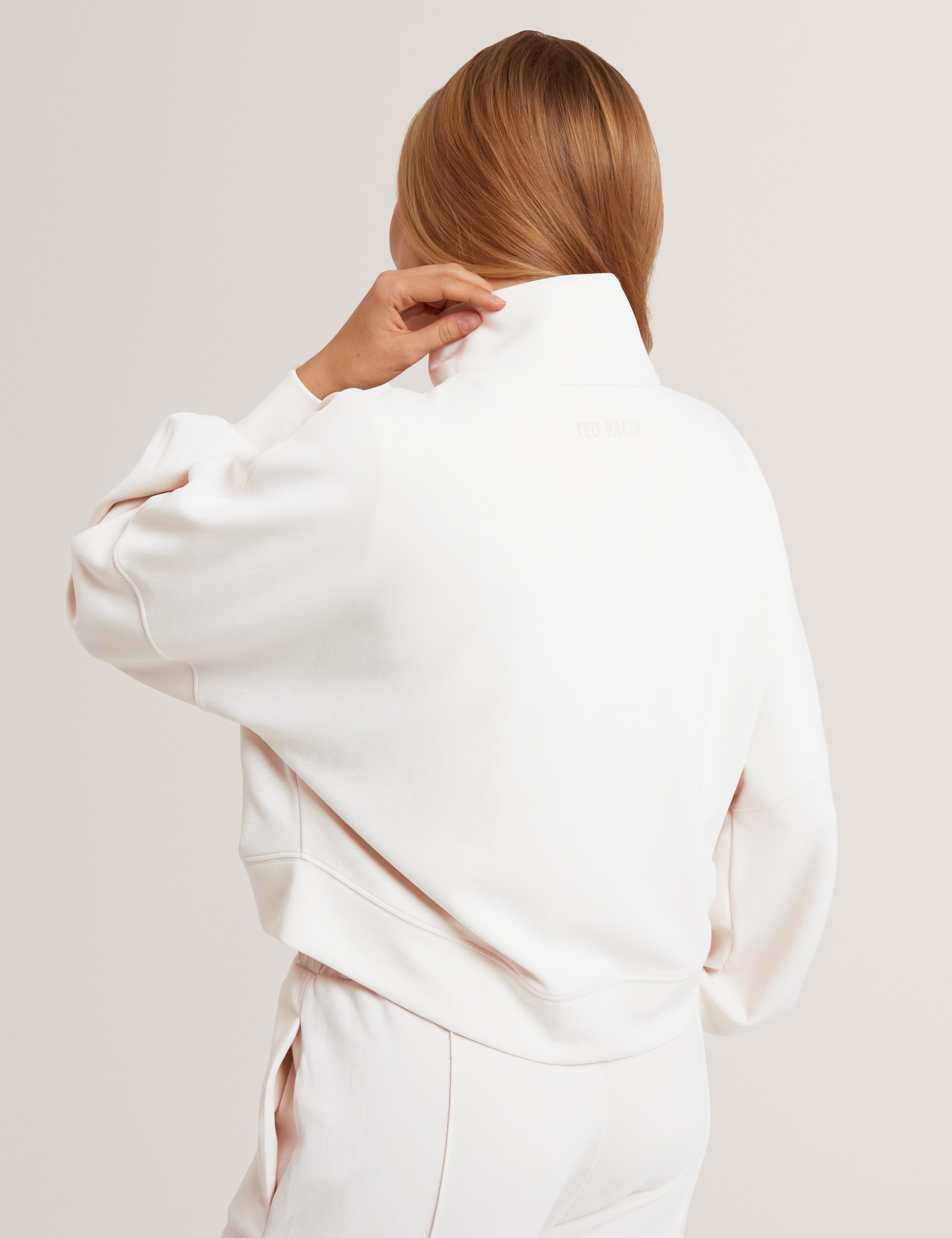 Arorha Zip Through Funnel Neck Sweat Top Ivory