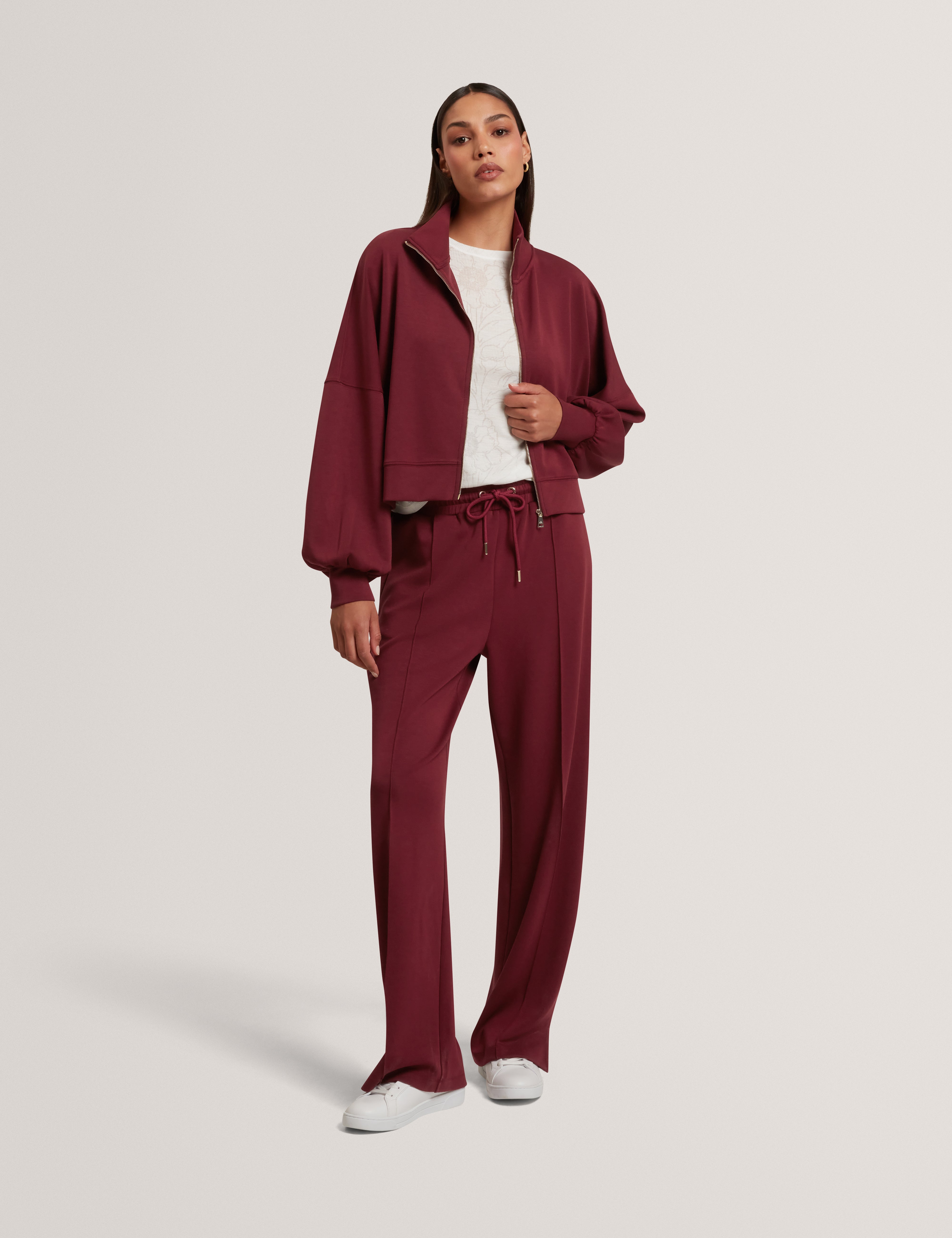Arorha Zip Through Funnel Neck Sweat Top Maroon