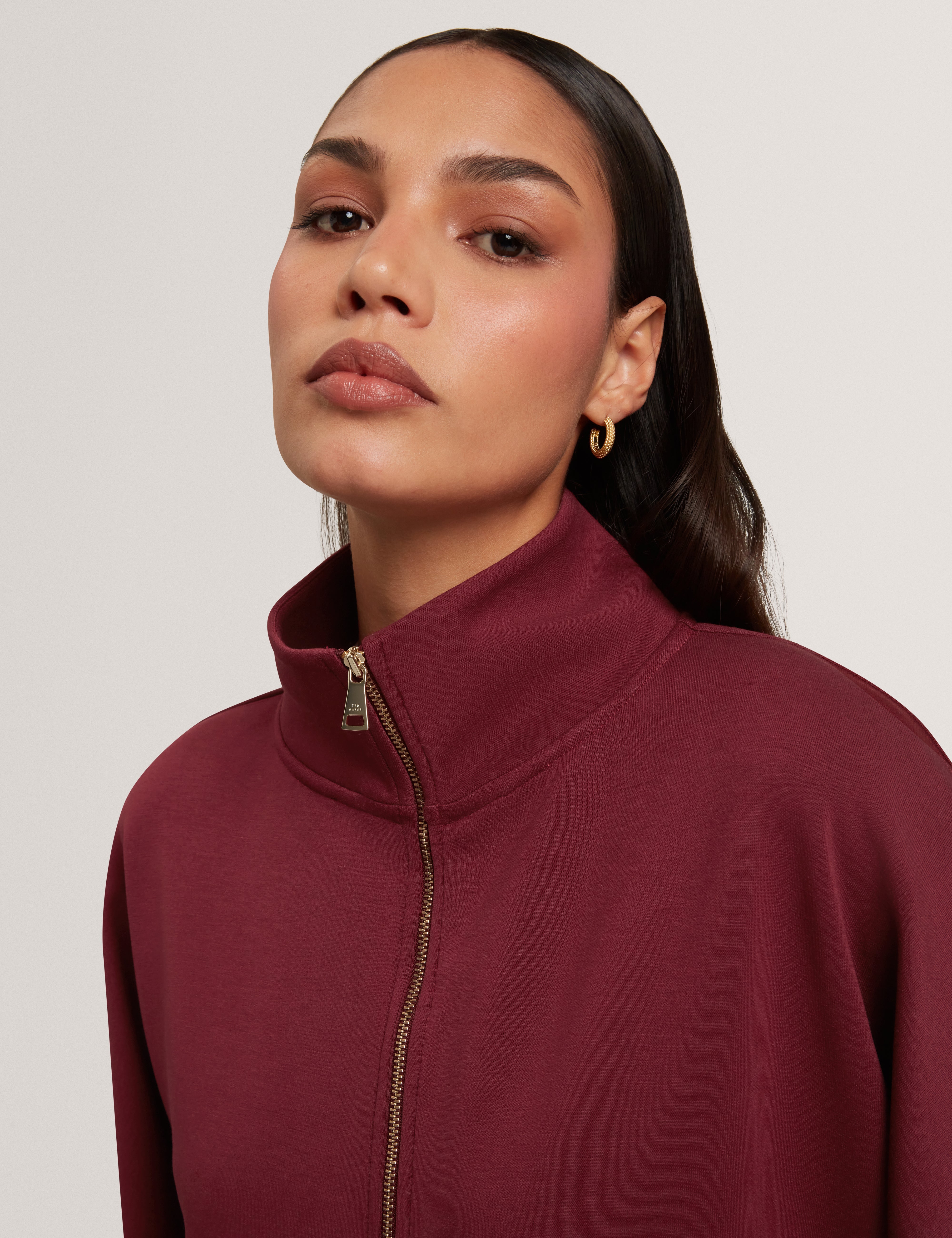 Arorha Zip Through Funnel Neck Sweat Top Maroon