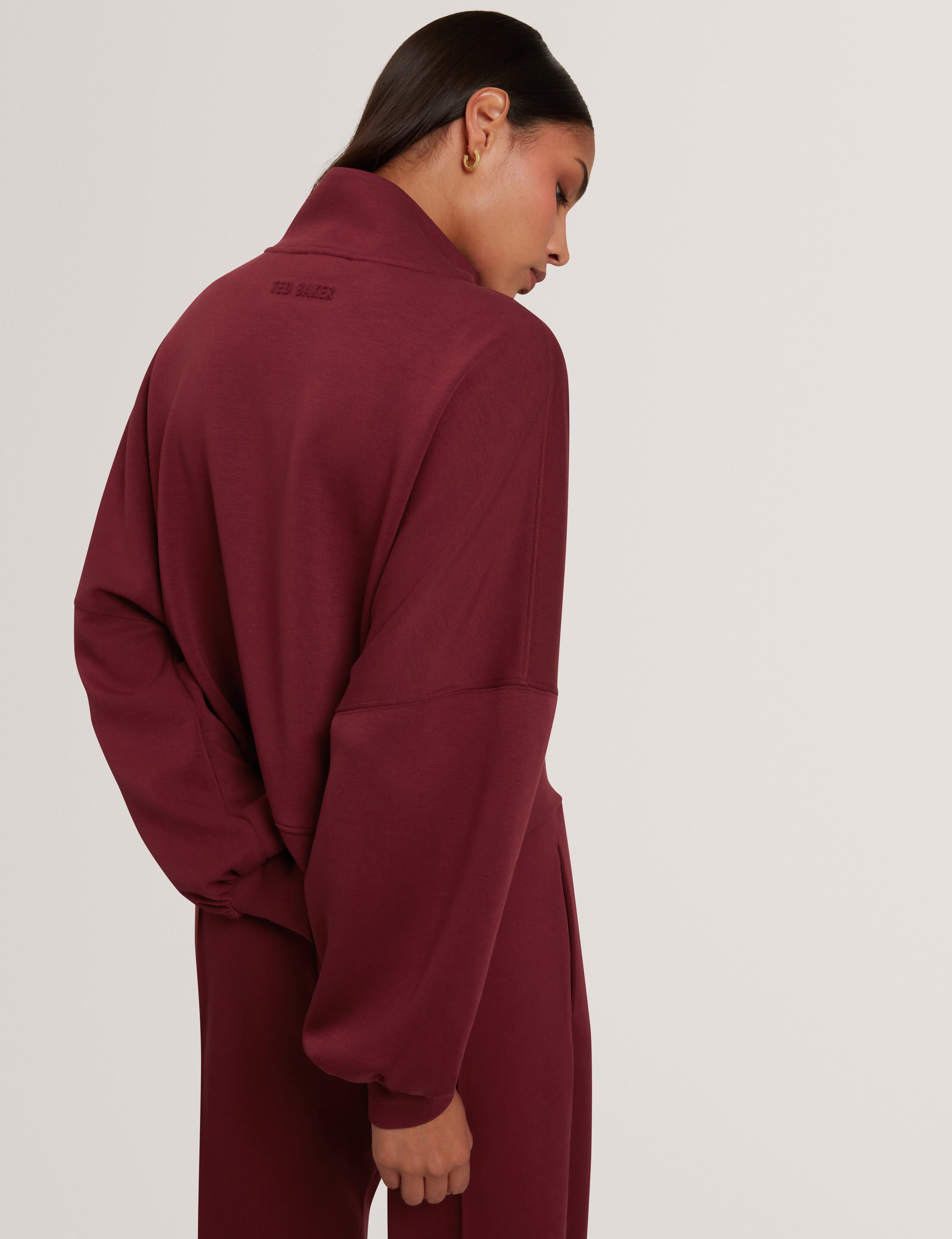 Arorha Zip Through Funnel Neck Sweat Top Maroon