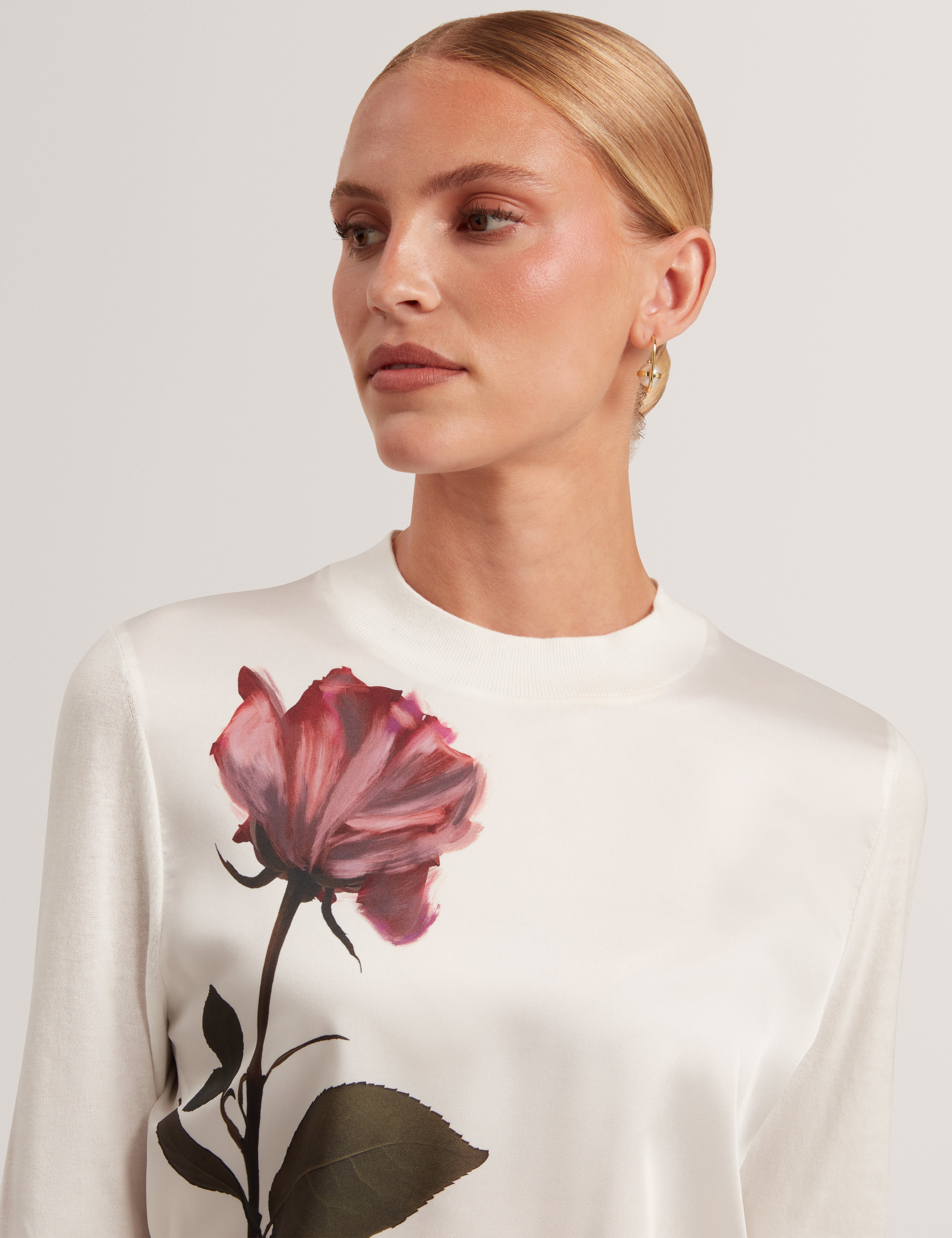 Zuzaa Printed Woven Front Jumper Ivory