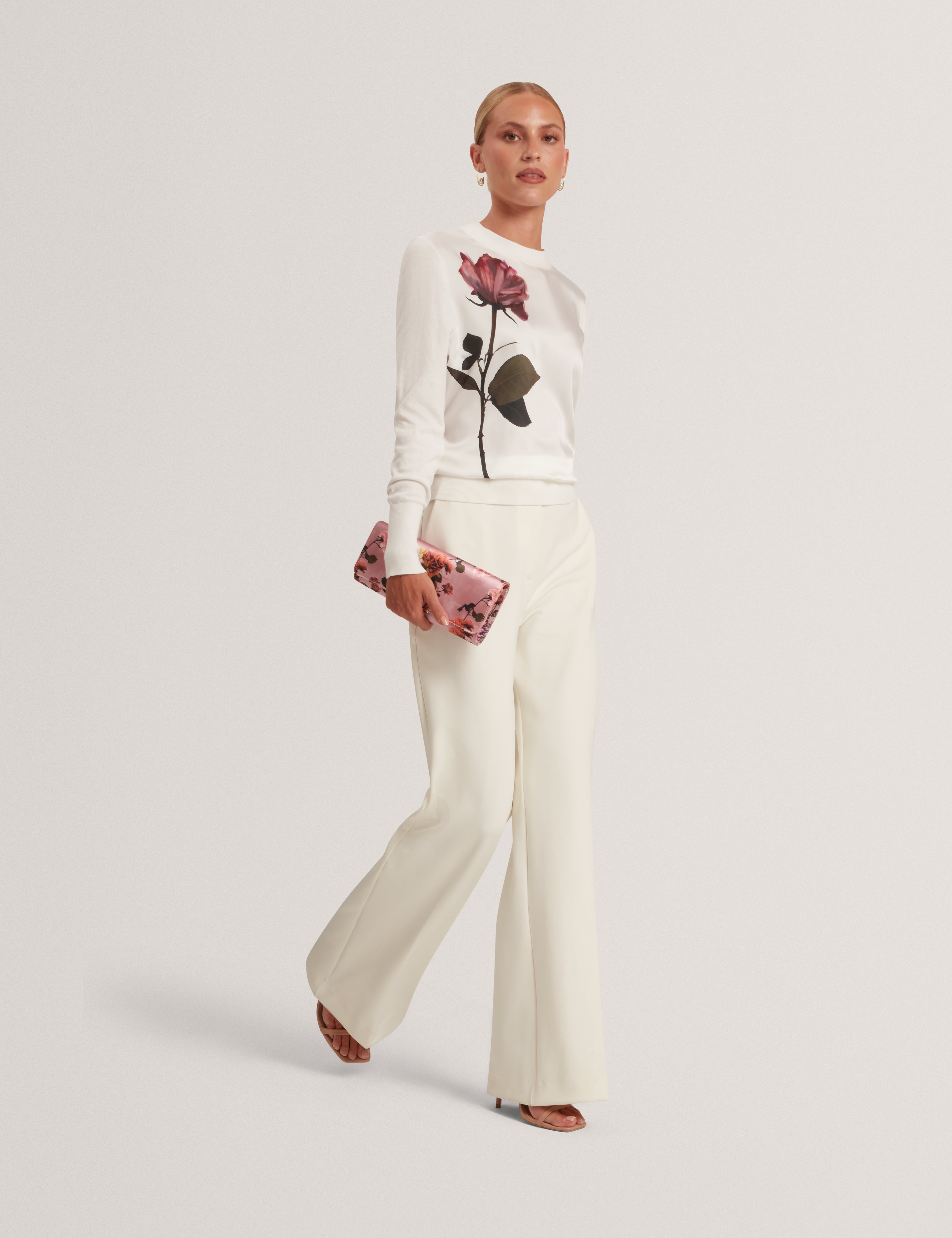 Zuzaa Printed Woven Front Jumper Ivory