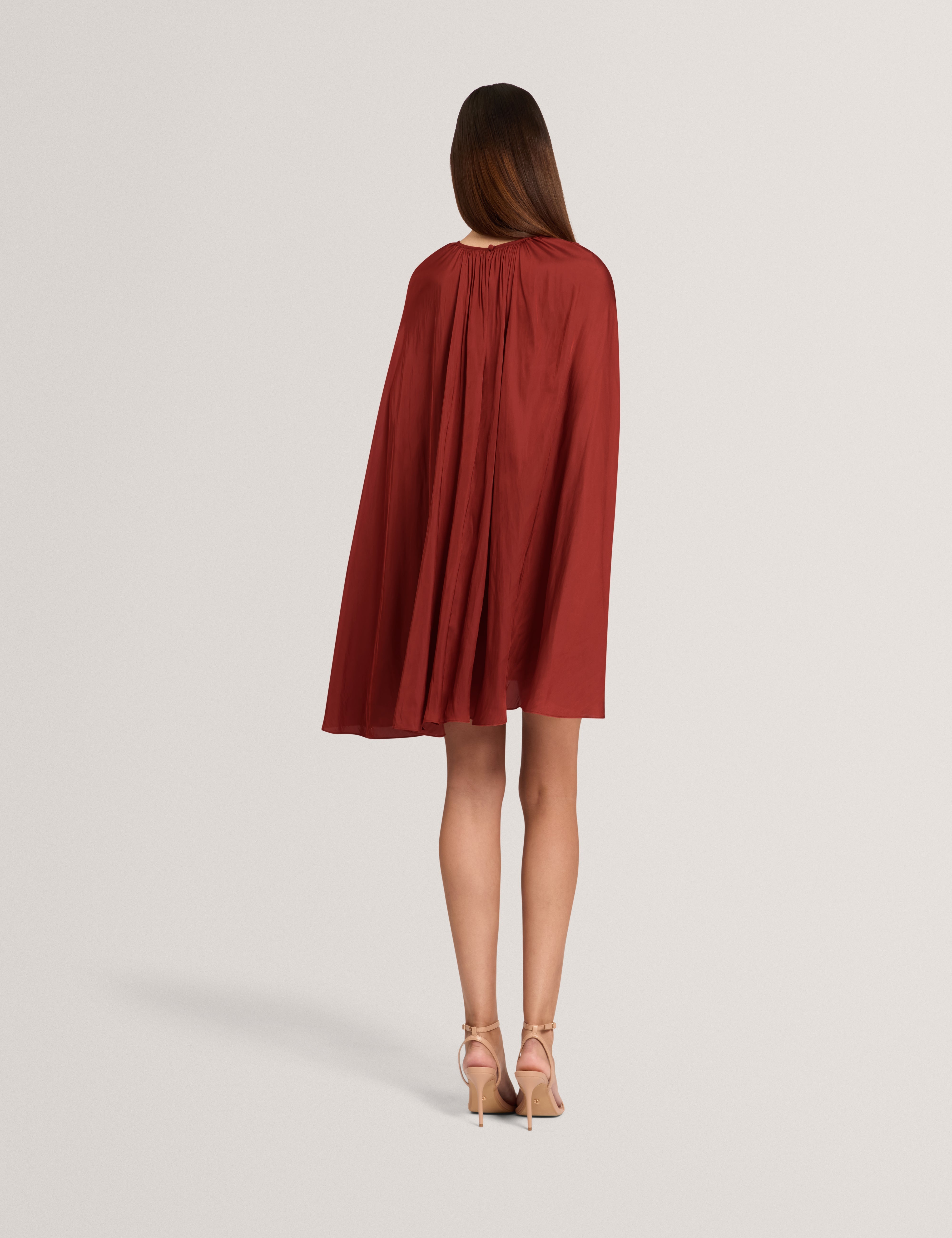 Joyela Satin Crew Neck Mini Dress Burnt Red