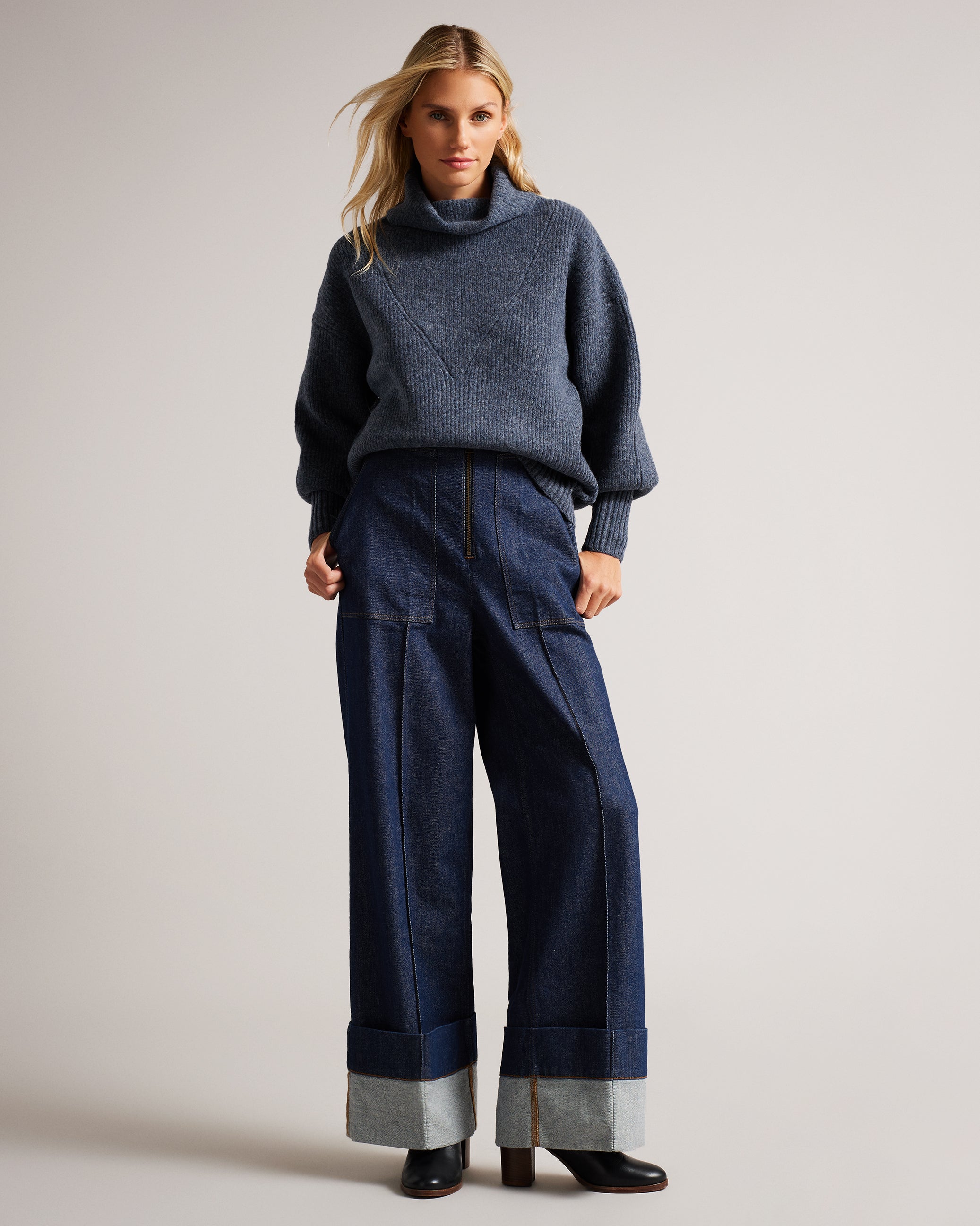 Cchloe High Neck Oversized Sweater Navy