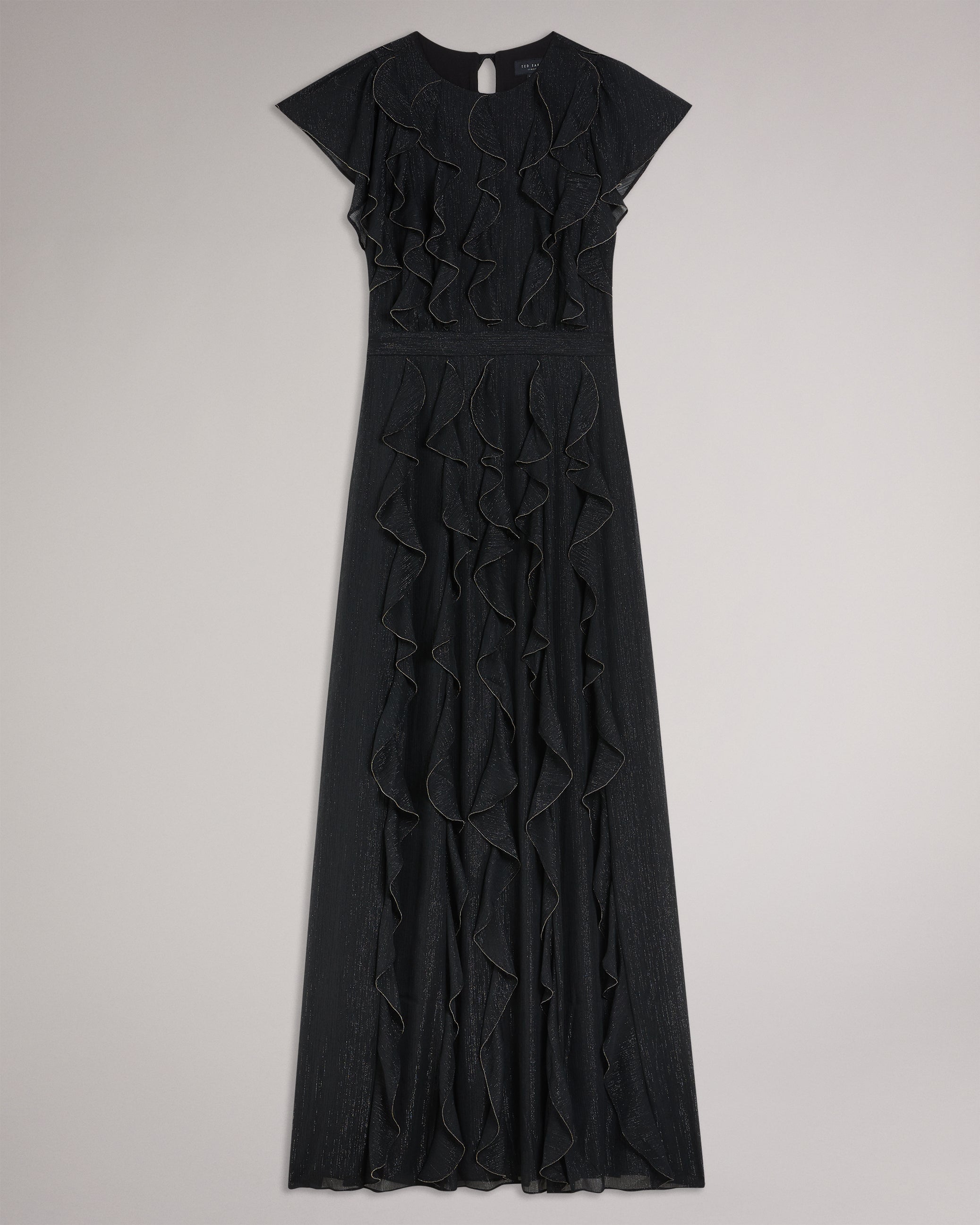 Hazzie Ruffle Maxi Dress With Metal Ball Black