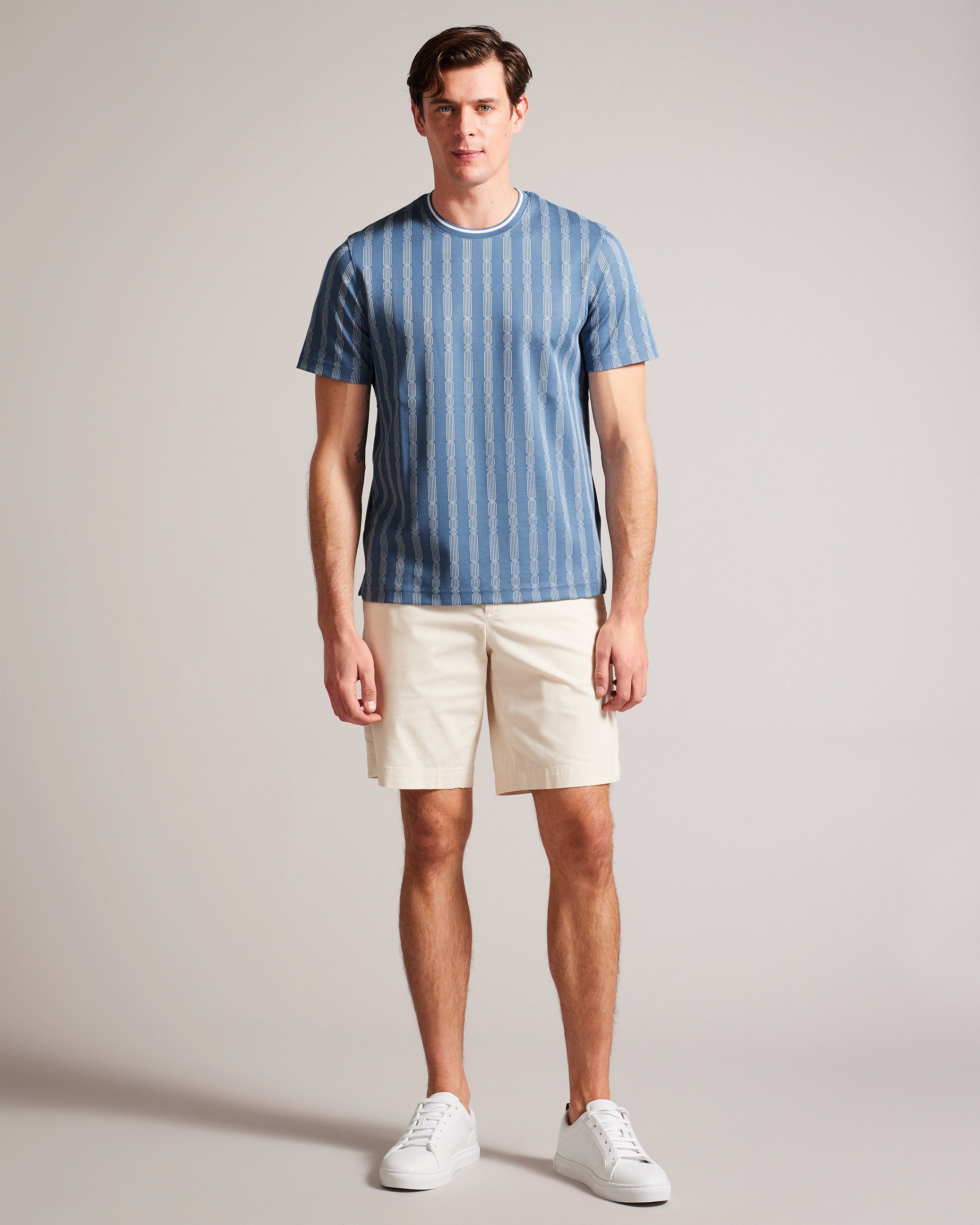 Estat Short Sleeve Geometric Jacquard T-Shirt Mid-Blue