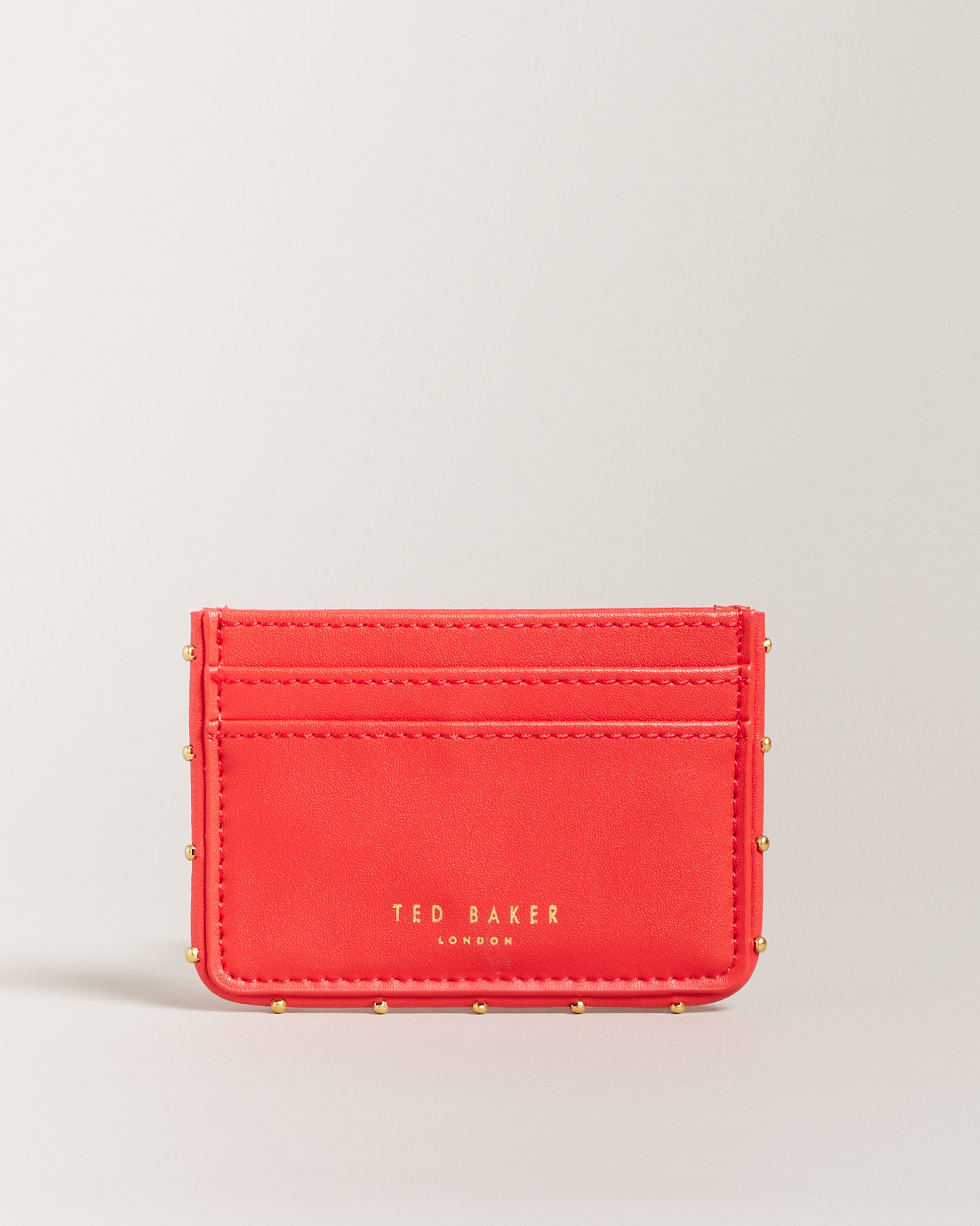 Kahnia Studded Edge Leather Cardholde Coral