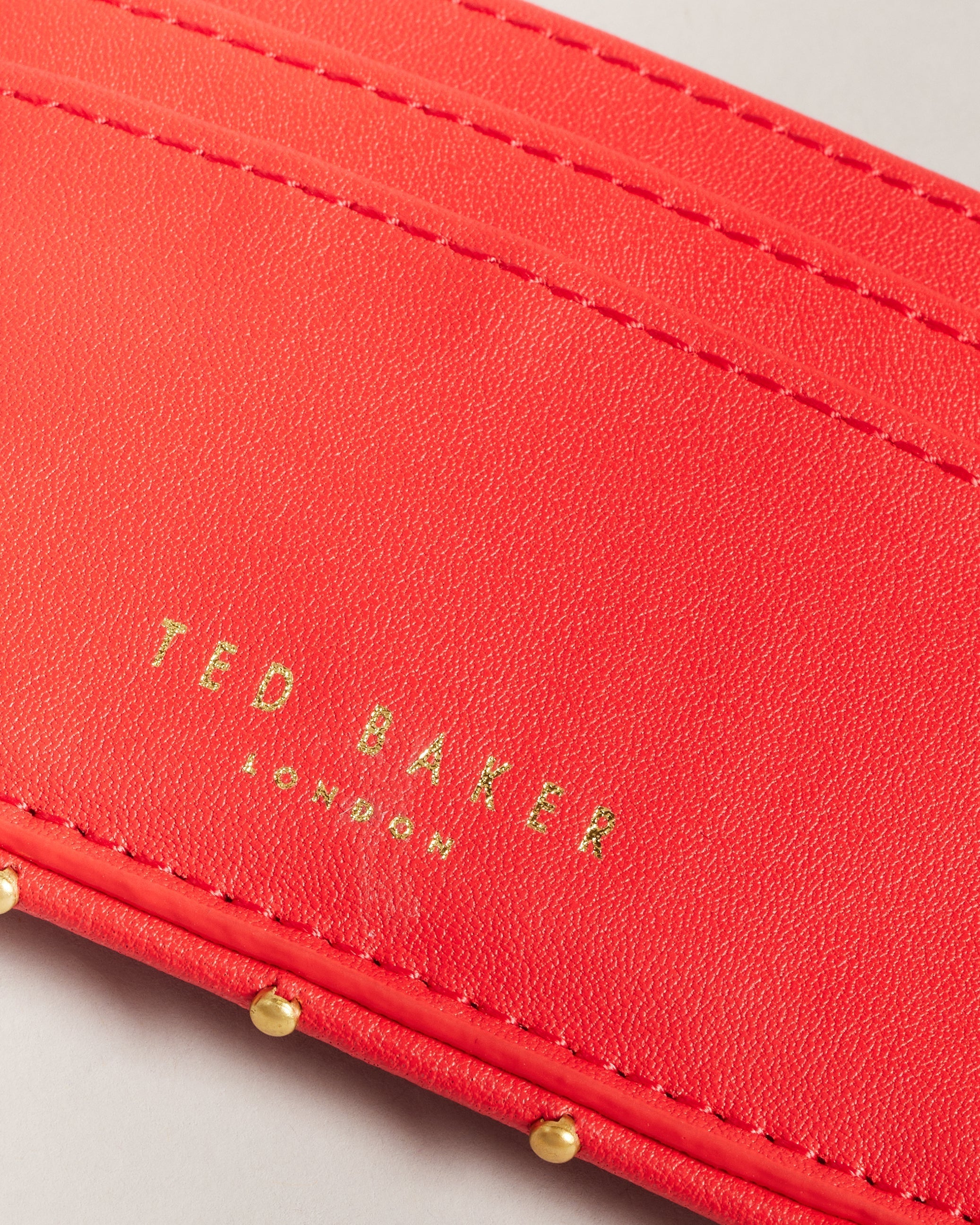 Kahnia Studded Edge Leather Cardholde Coral